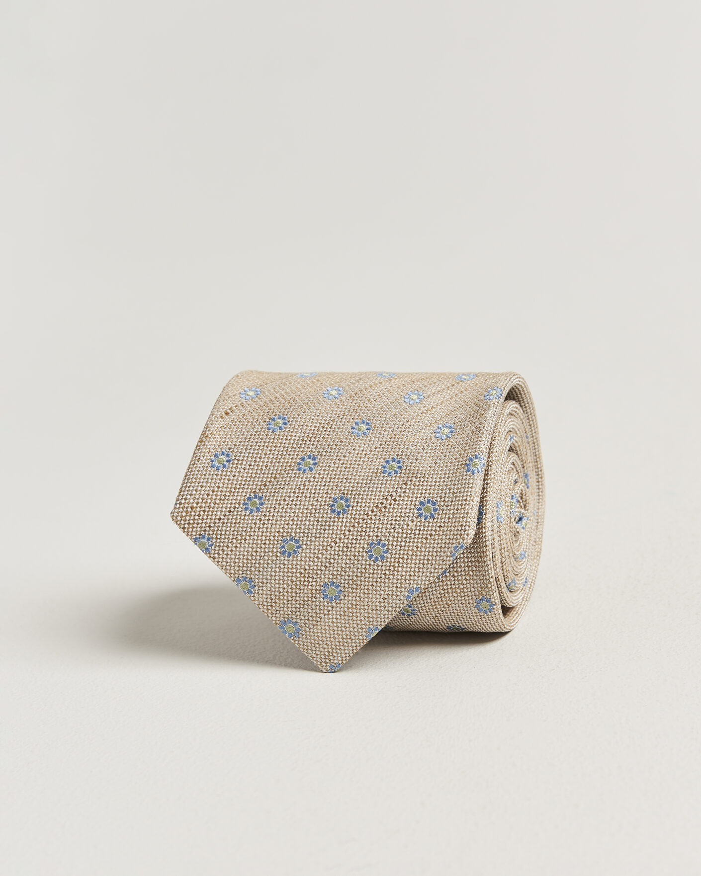 Herr | Slipsar | Eton | Floral Linen Silk Tie Beige