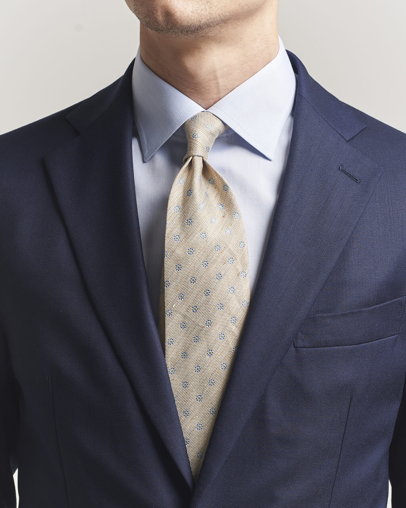 Herr | Slipsar | Eton | Floral Linen Silk Tie Beige