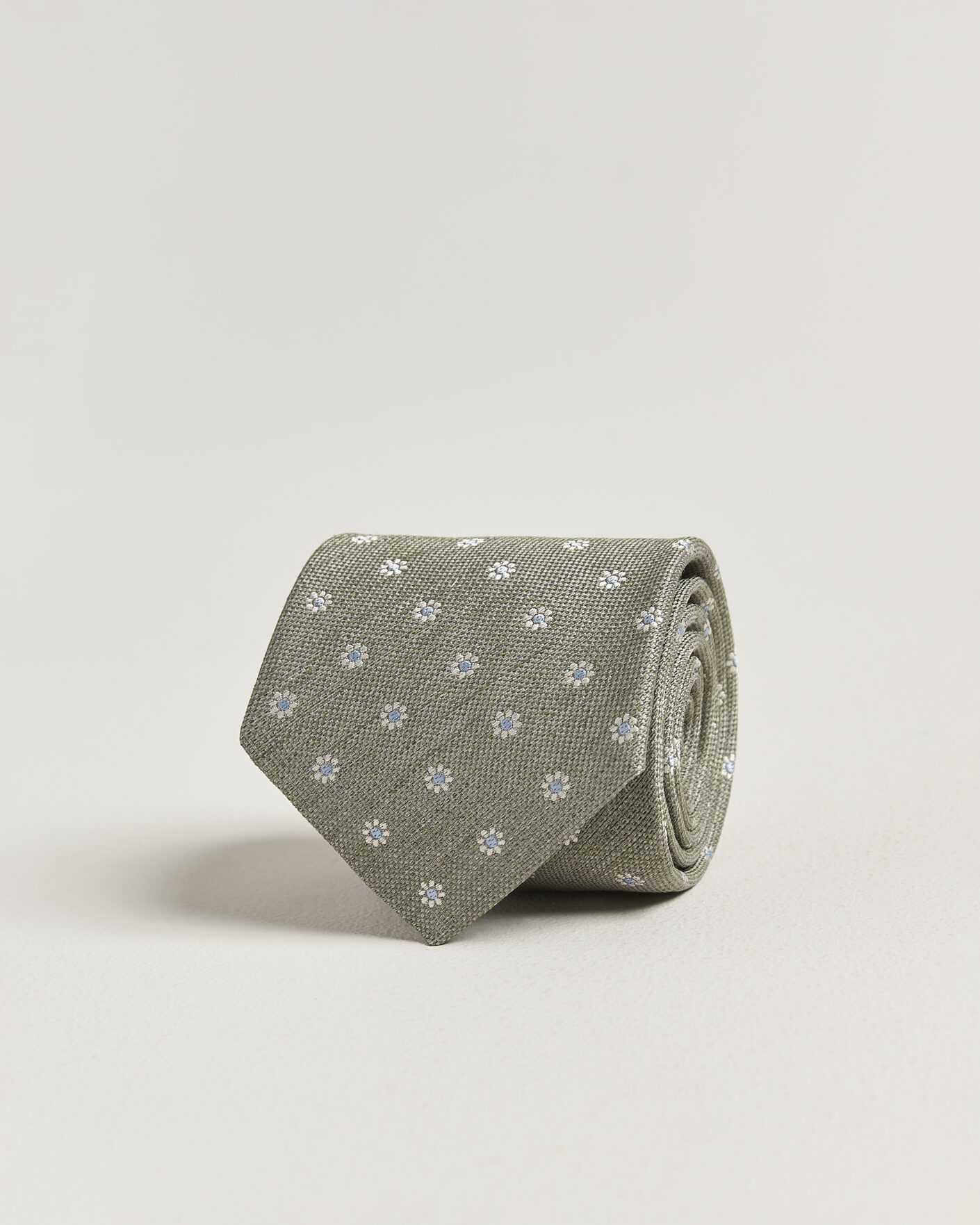 Herr | Slipsar | Eton | Floral Linen Silk Tie Light Green