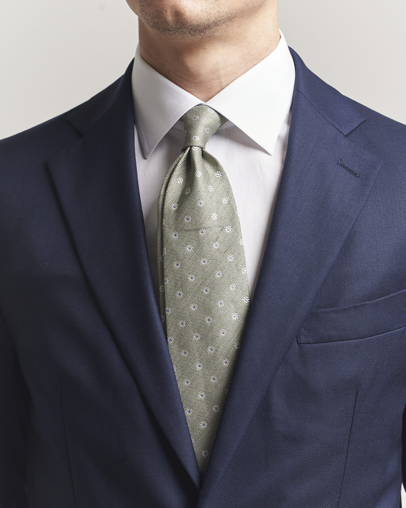 Herr | Slipsar | Eton | Floral Linen Silk Tie Light Green