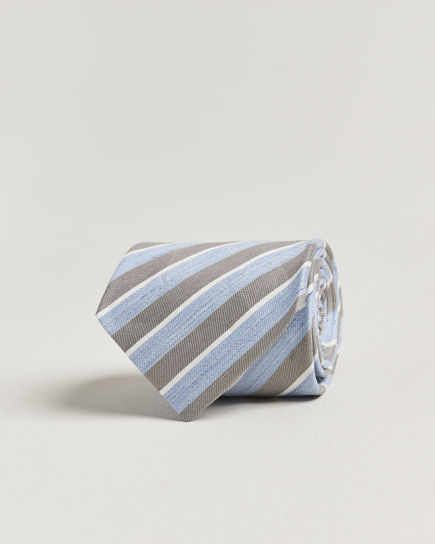 Herr | Slipsar | Eton | Striped Linen Silk Tie Brown/Blue