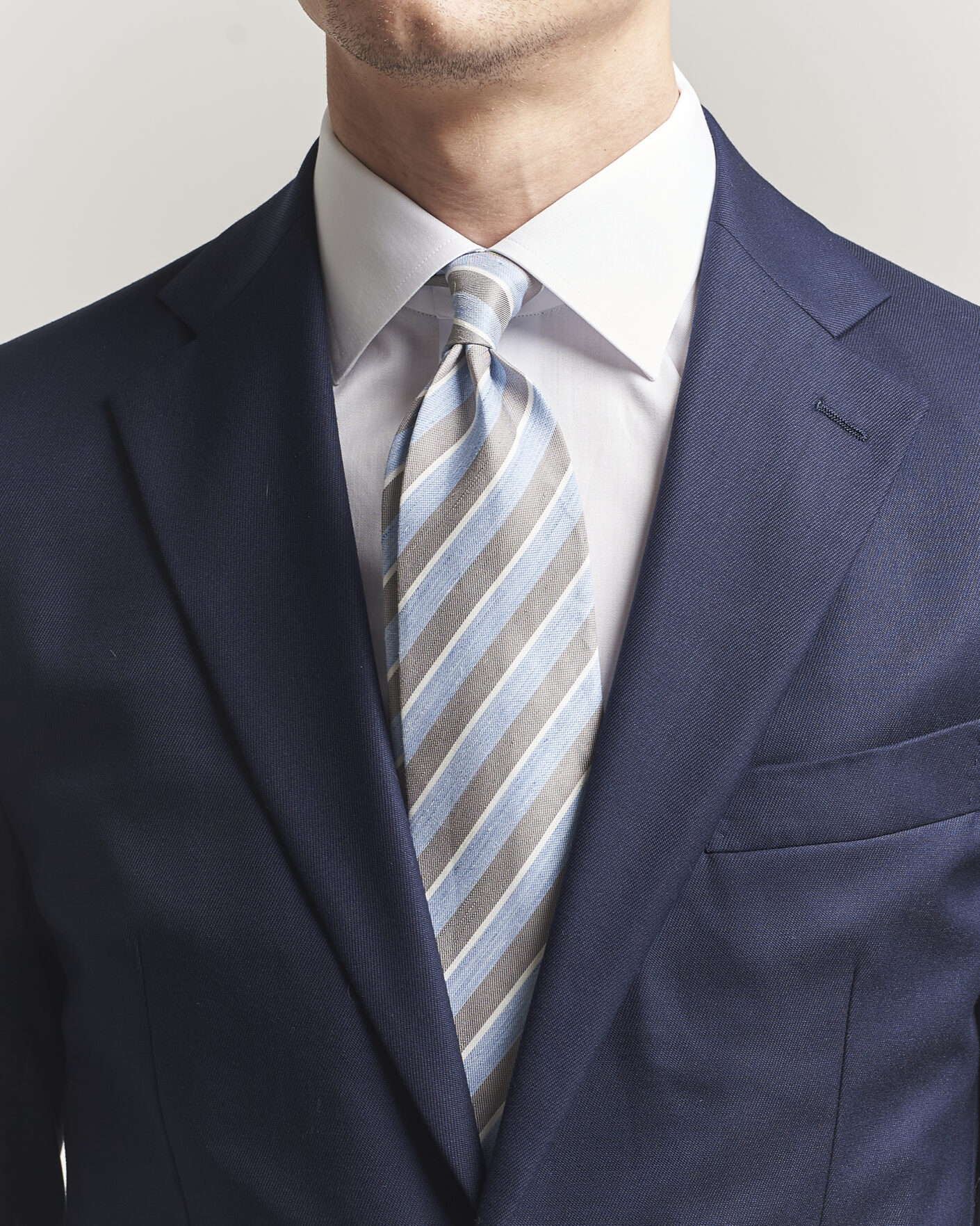 Herr | Slipsar | Eton | Striped Linen Silk Tie Brown/Blue