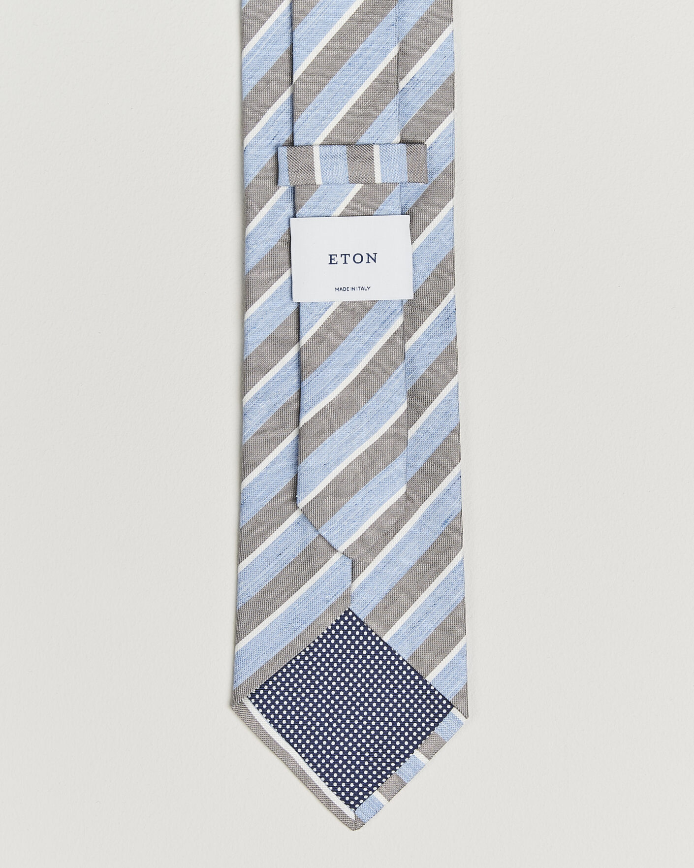 Herr | Slipsar | Eton | Striped Linen Silk Tie Brown/Blue