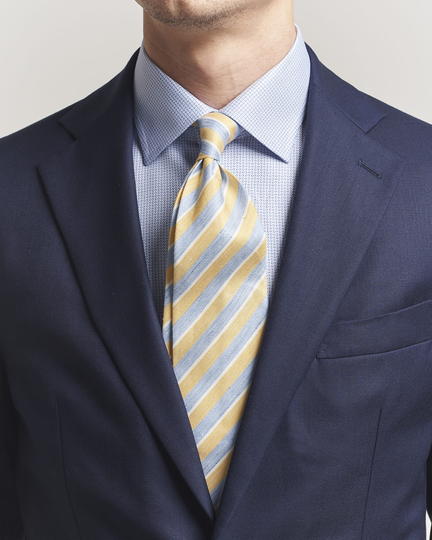 Herr | Slipsar | Eton | Striped Linen Silk Tie Yellow/Blue