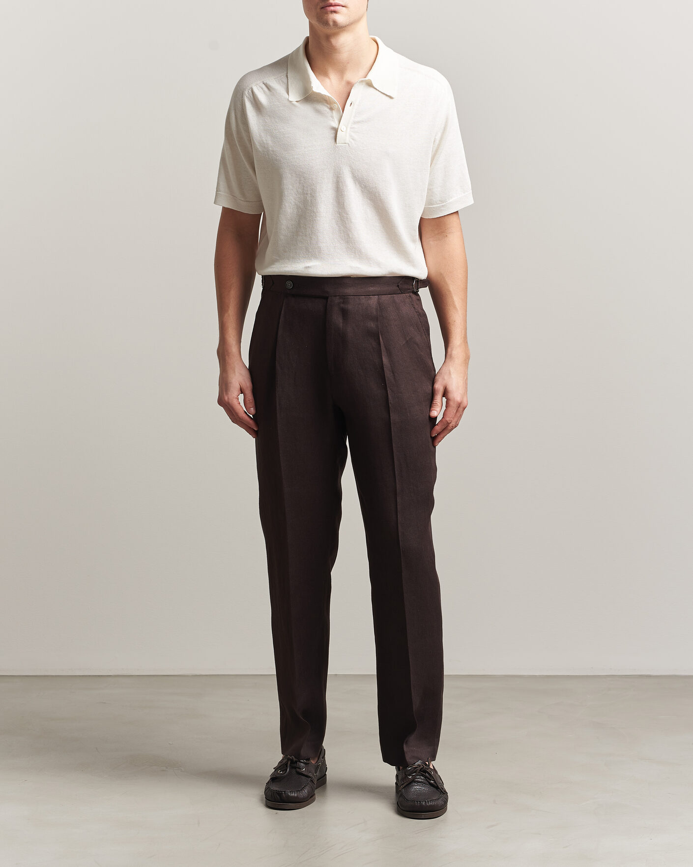 Herr | Pikéer | Eton | Cotton Linen Fine Knit Polo White