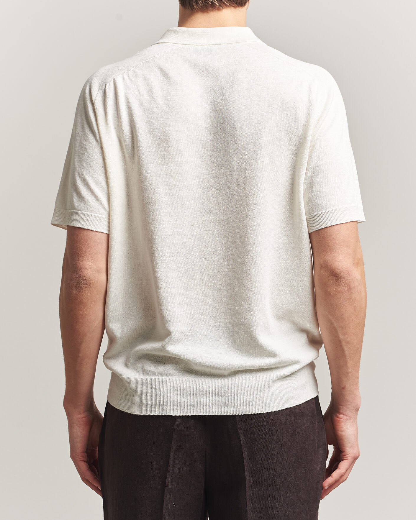 Herr | Pikéer | Eton | Cotton Linen Fine Knit Polo White