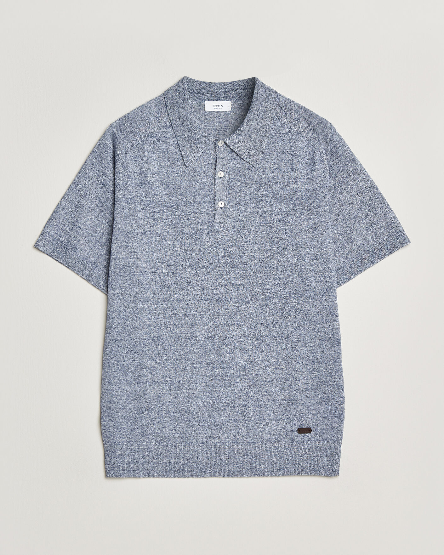 Herr | Pikéer | Eton | Cotton Linen Fine Knit Polo Blue