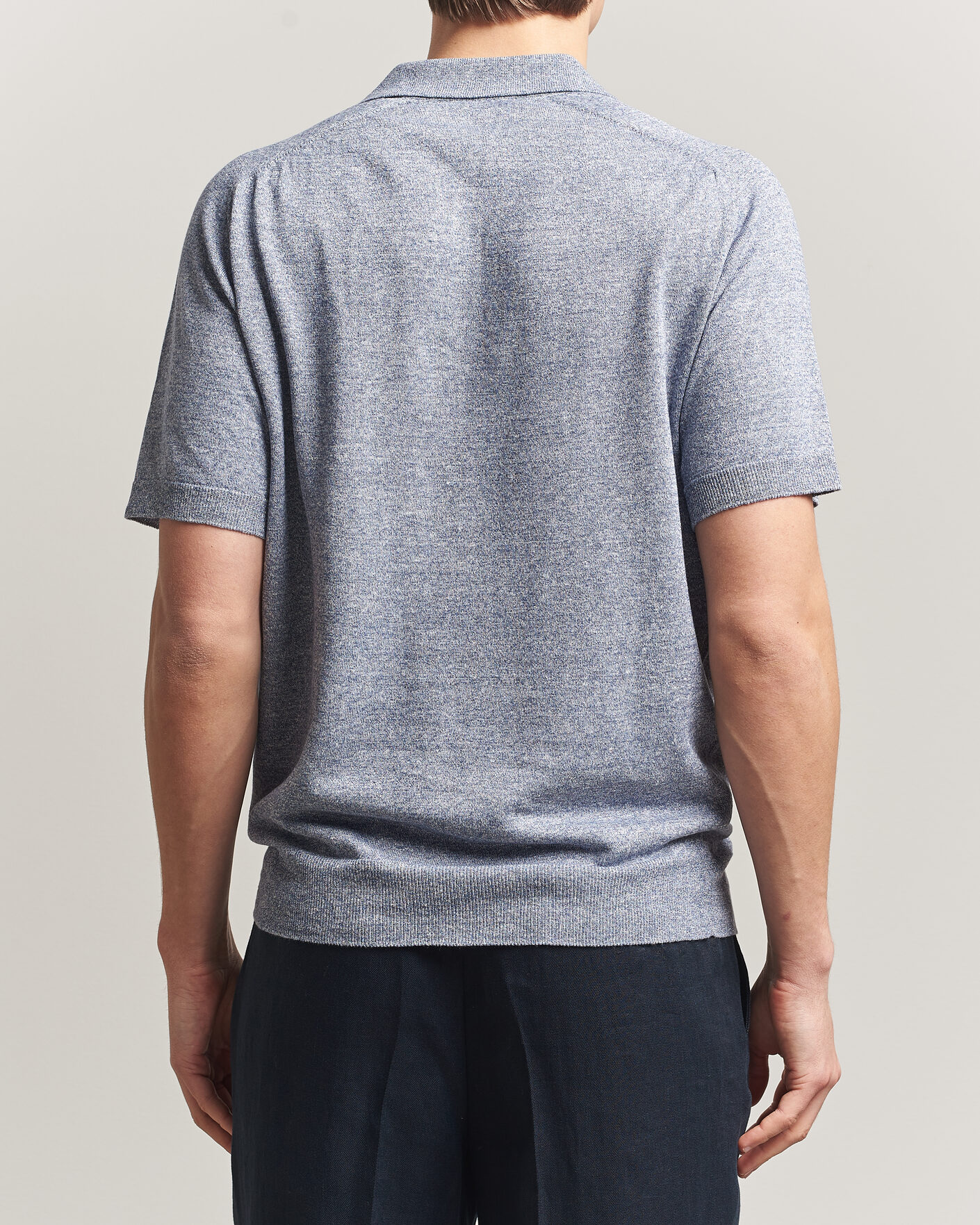 Herr | Pikéer | Eton | Cotton Linen Fine Knit Polo Blue