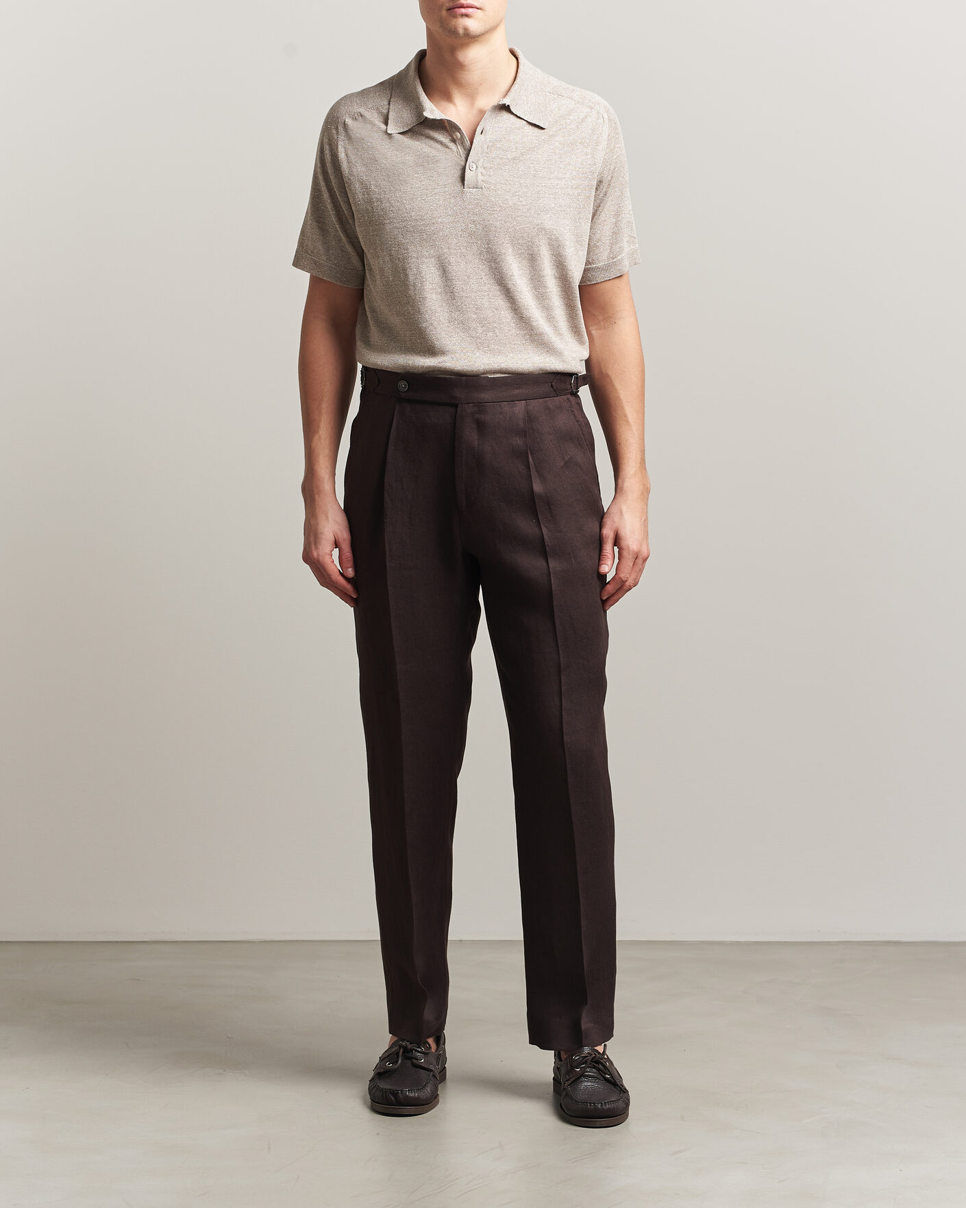 Herr | Pikéer | Eton | Cotton Linen Fine Knit Polo Beige