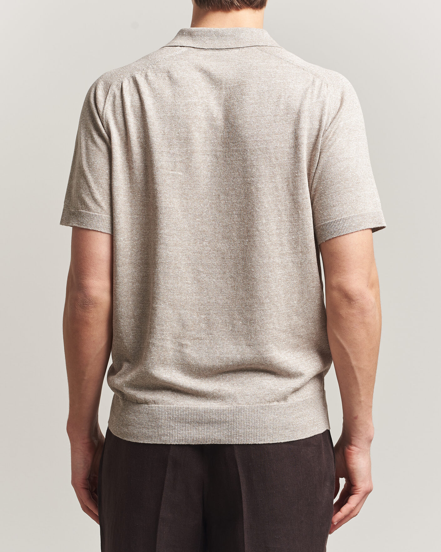 Herr | Pikéer | Eton | Cotton Linen Fine Knit Polo Beige