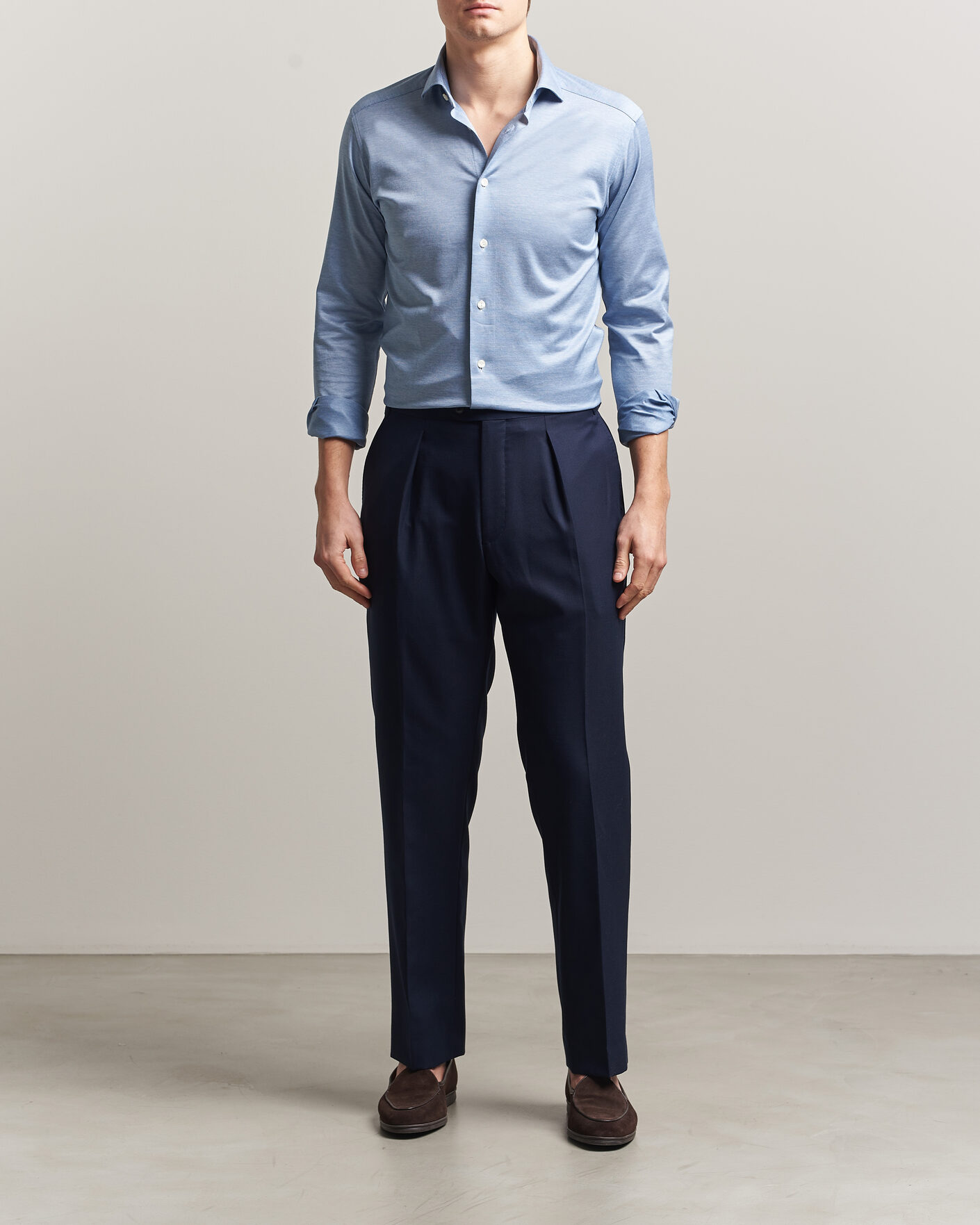 Herr | Skjortor | Eton | Filo di Scozia Knitted Shirt Light Blue