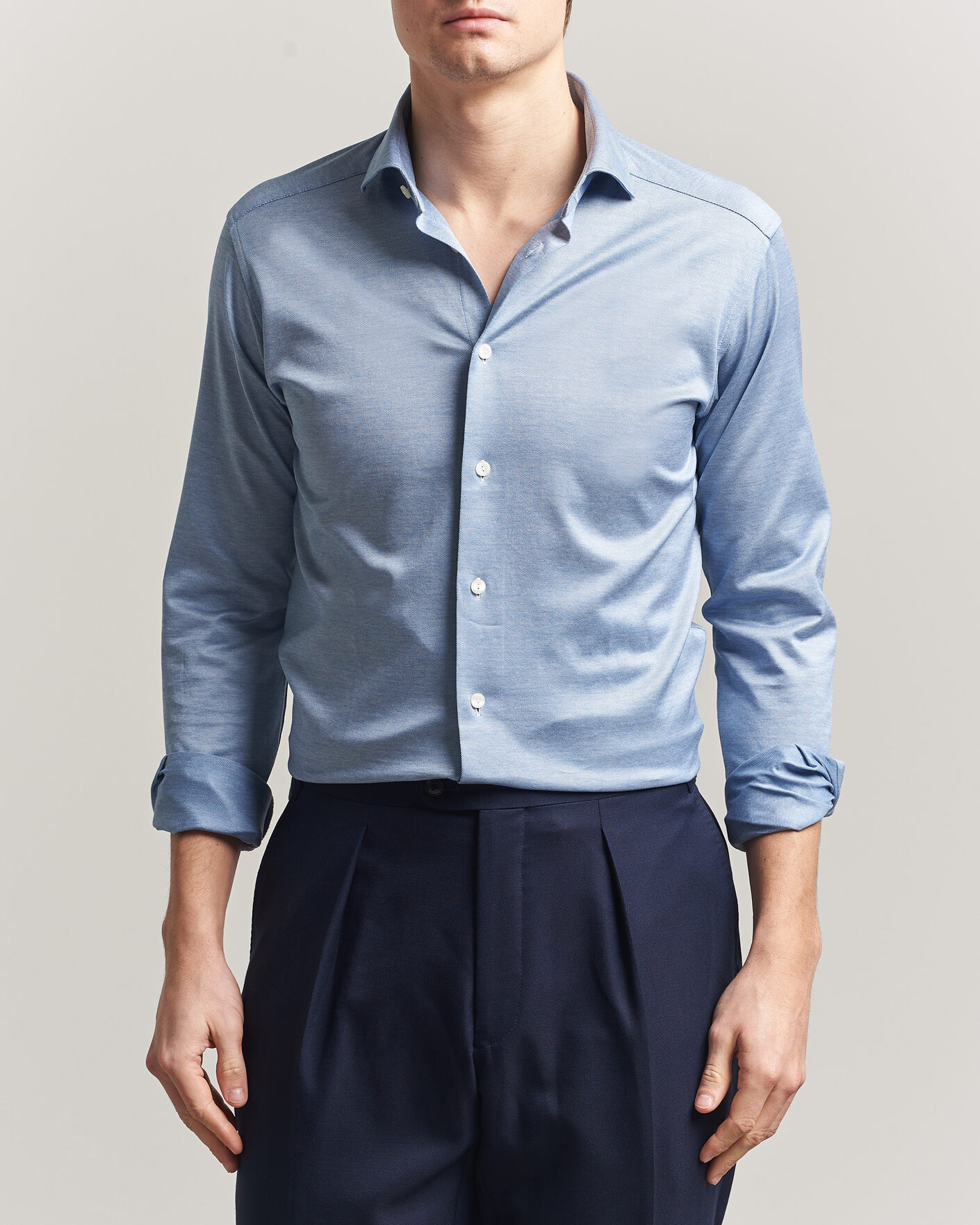 Herr | Skjortor | Eton | Filo di Scozia Knitted Shirt Light Blue