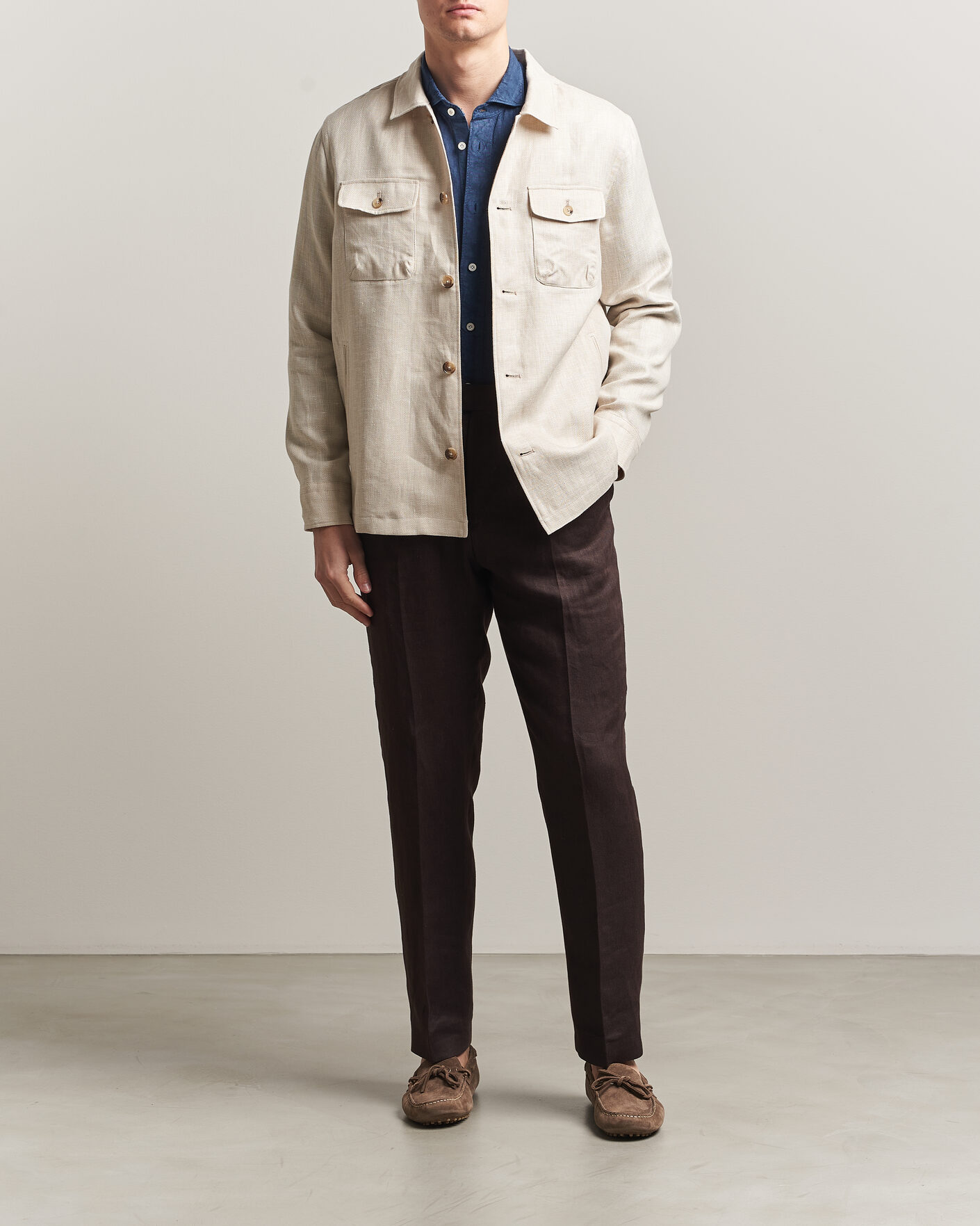 Herr | Jackor | Eton | Four Pocket Linen Lyocell Shirt Jacket Off White
