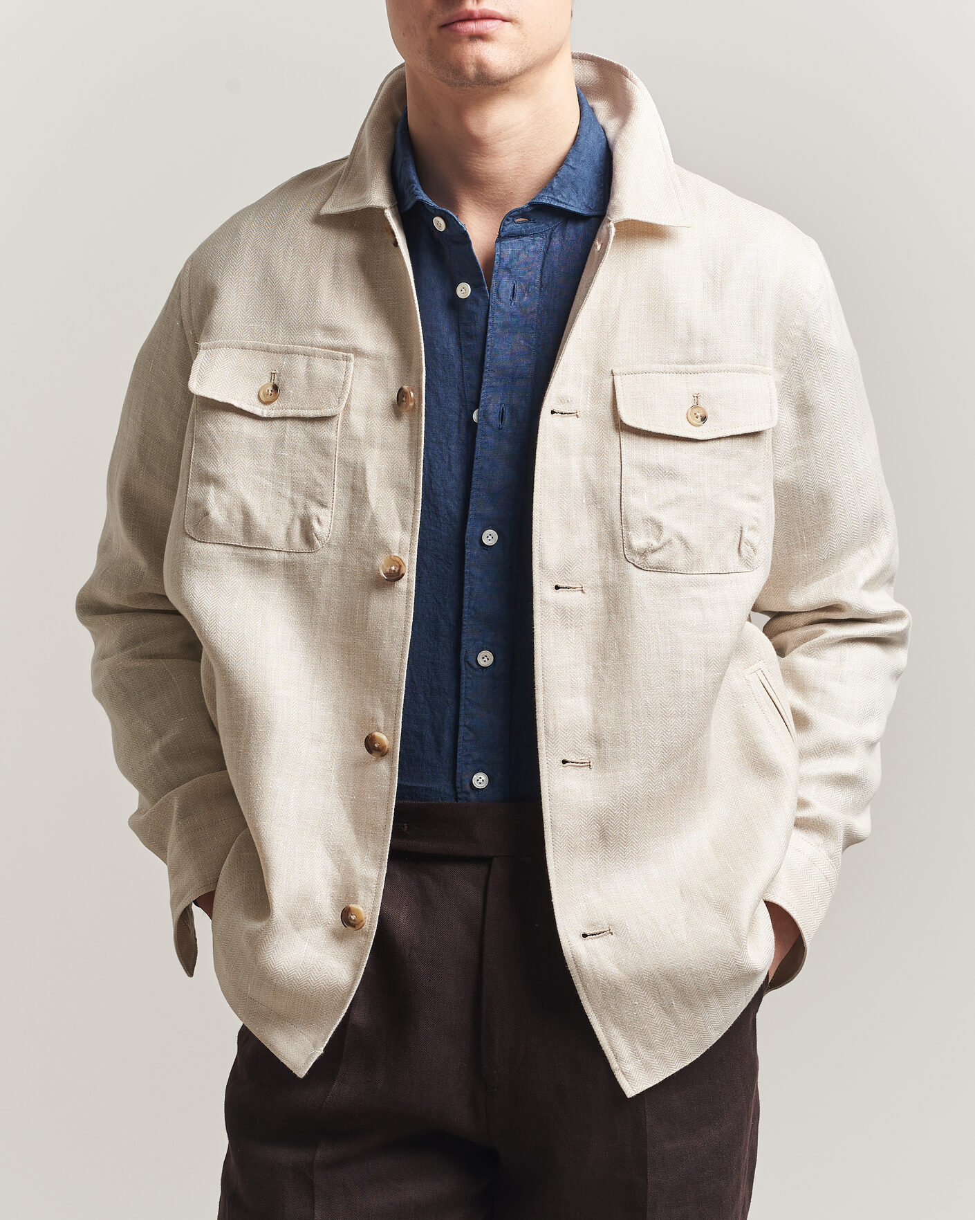 Herr | Jackor | Eton | Four Pocket Linen Lyocell Shirt Jacket Off White
