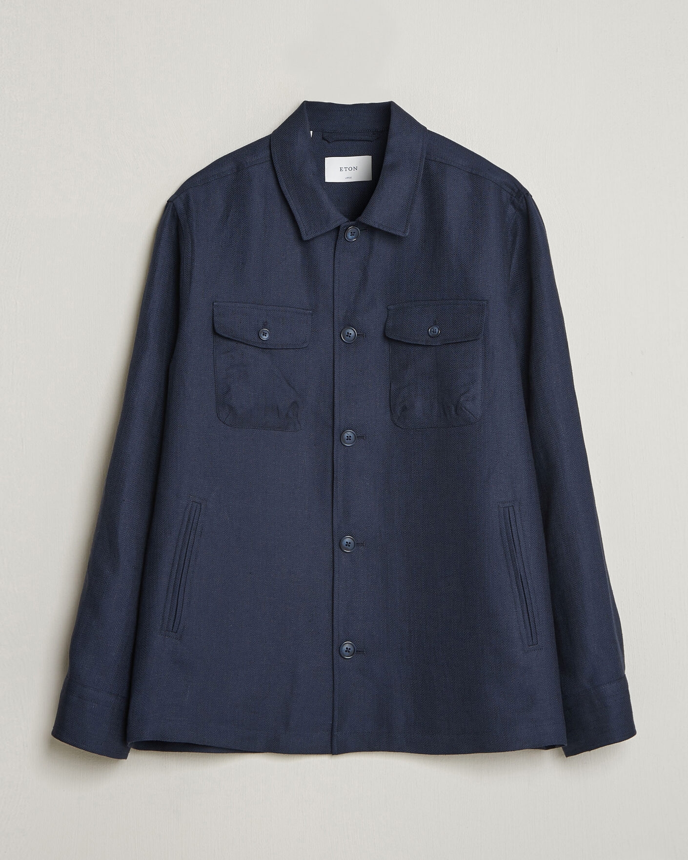 Herr | Jackor | Eton | Four Pocket Linen Lyocell Shirt Jacket Navy Blue