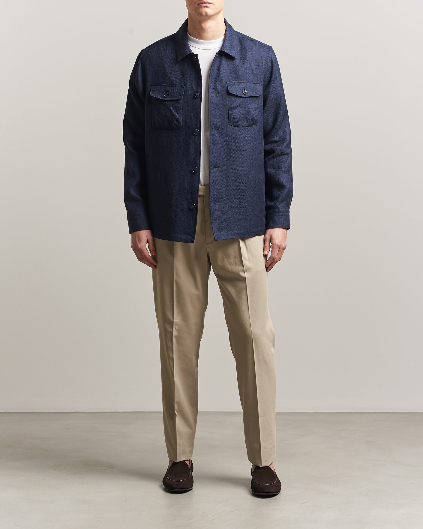 Herr | Jackor | Eton | Four Pocket Linen Lyocell Shirt Jacket Navy Blue