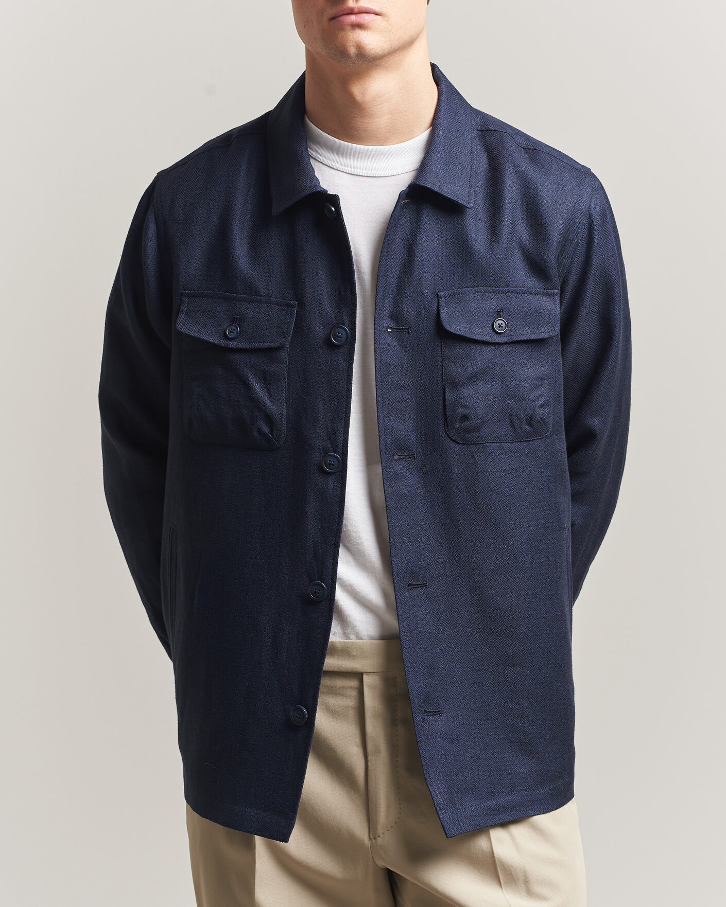Herr | Jackor | Eton | Four Pocket Linen Lyocell Shirt Jacket Navy Blue