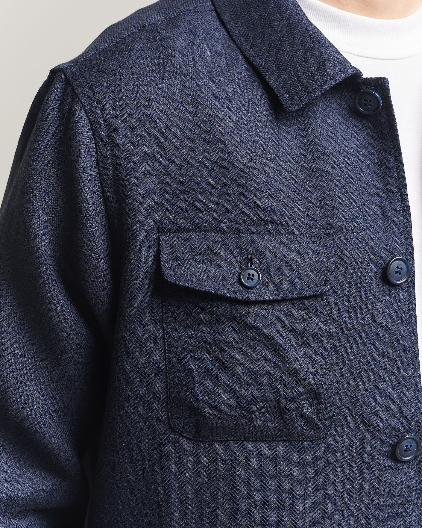 Herr | Jackor | Eton | Four Pocket Linen Lyocell Shirt Jacket Navy Blue