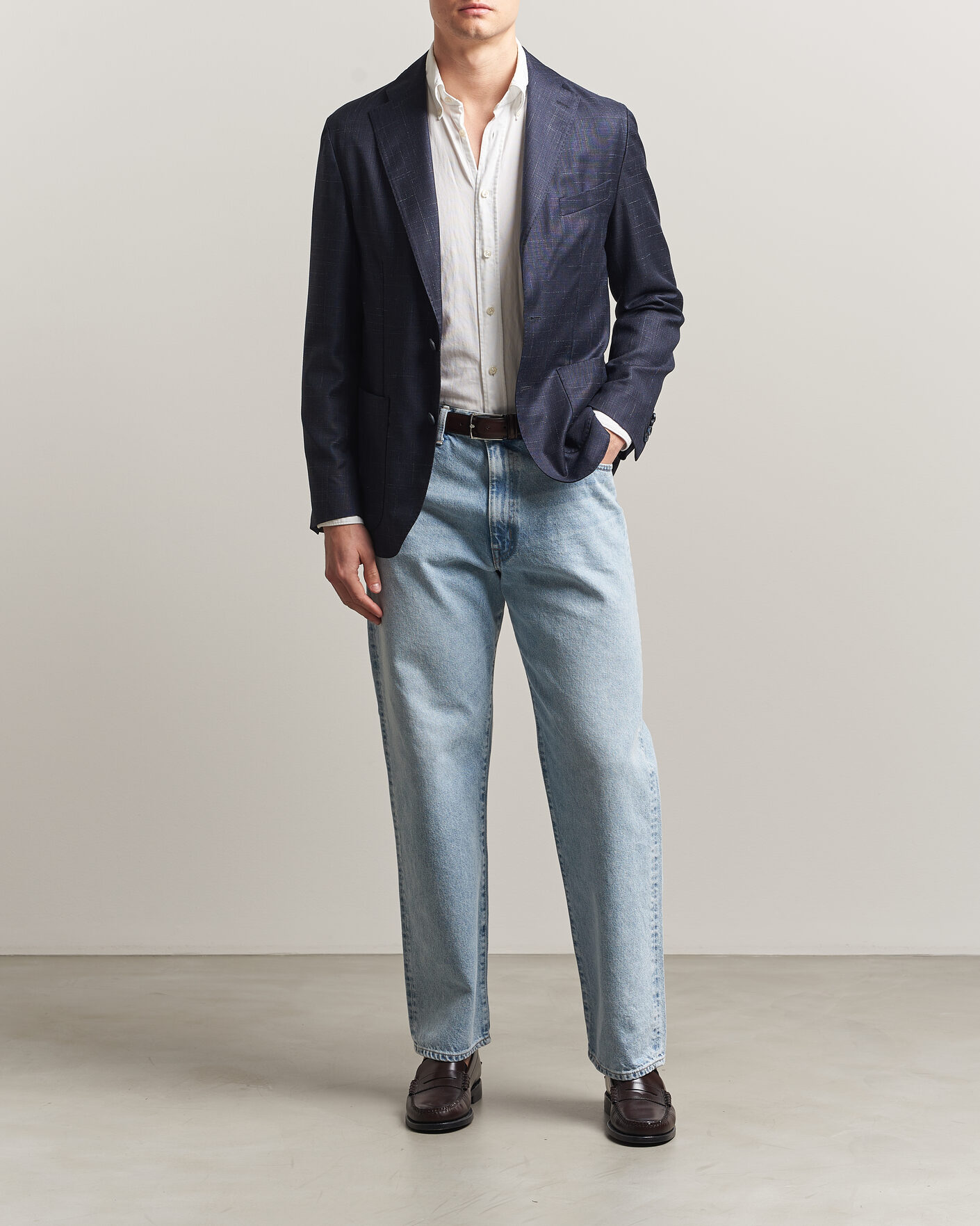 Herr | Kavajer | Eton | Wool Silk Soft Blazer Navy Blue