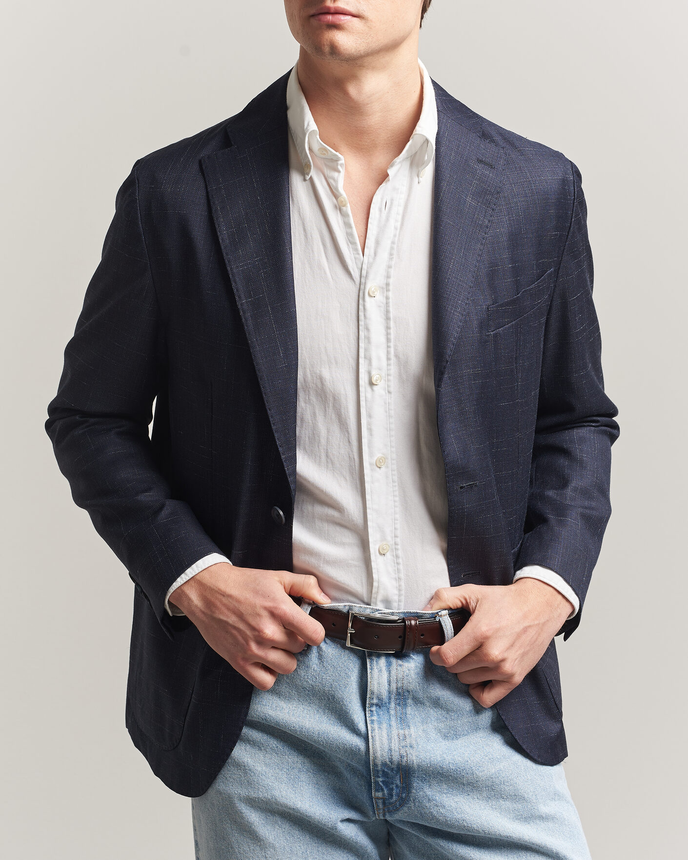 Herr | Kavajer | Eton | Wool Silk Soft Blazer Navy Blue