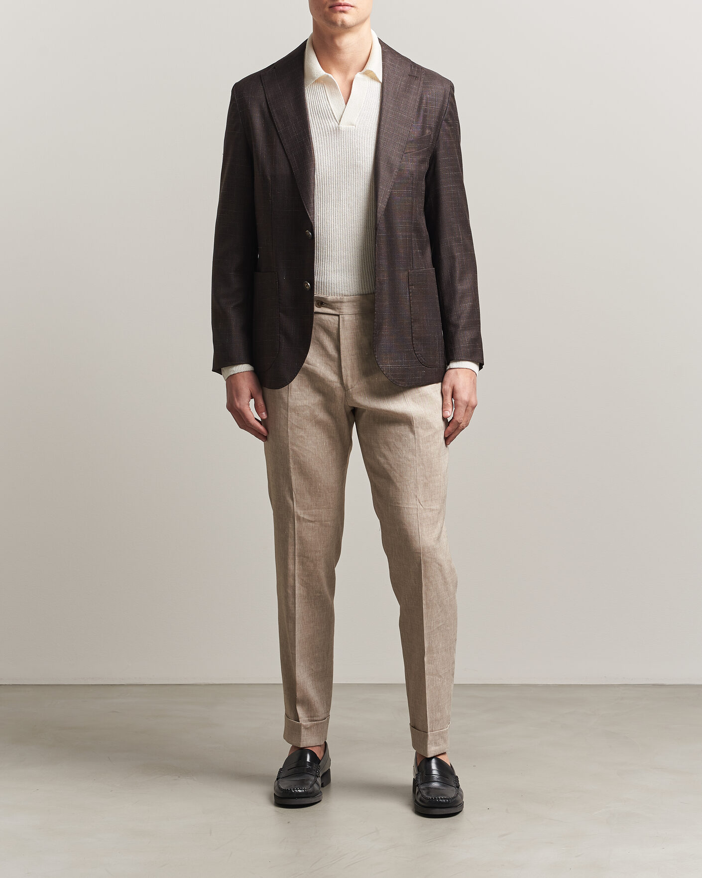 Herr | Kavajer | Eton | Wool Silk Soft Blazer Dark Brown