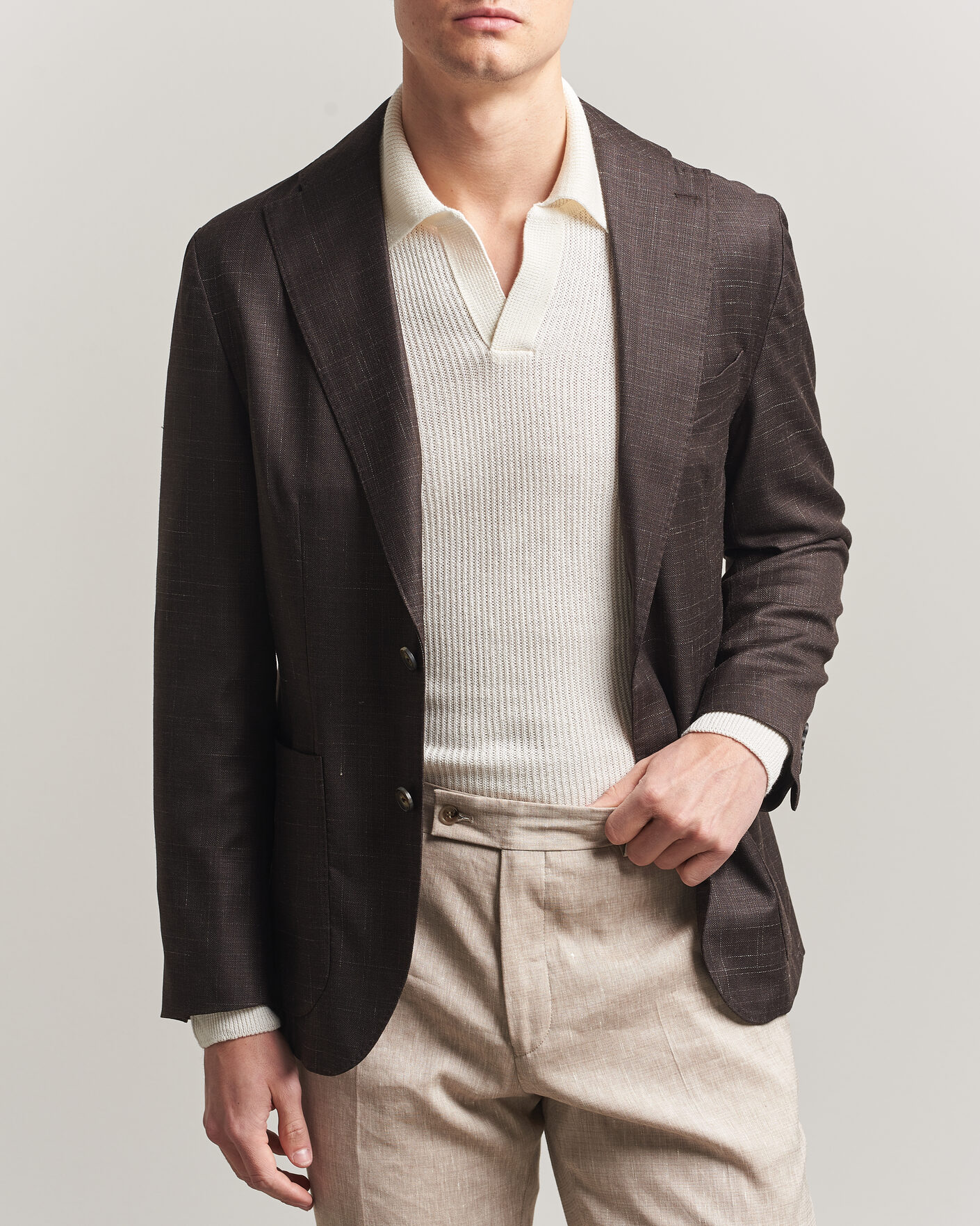 Herr | Kavajer | Eton | Wool Silk Soft Blazer Dark Brown