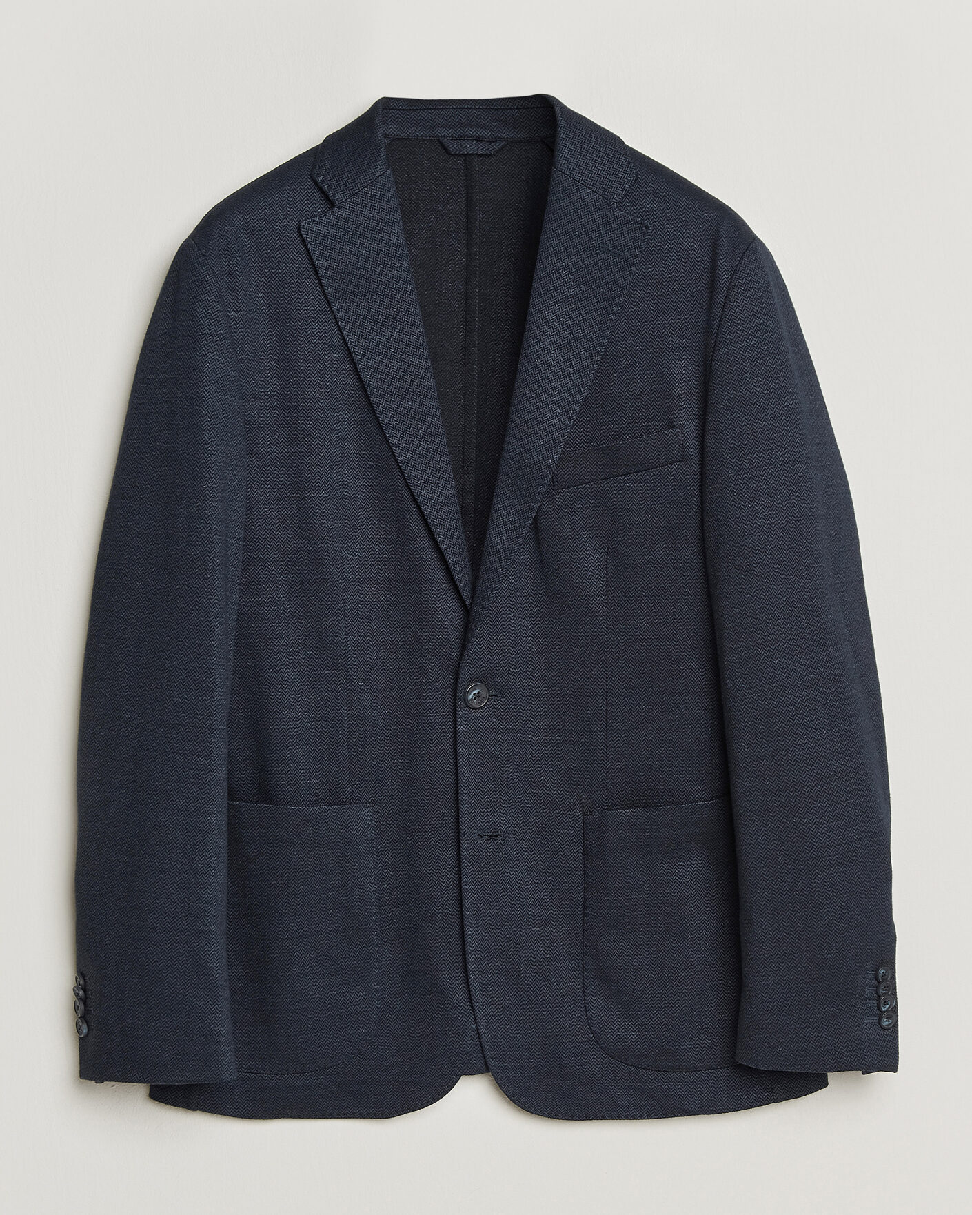 Herr | Kavajer | Eton | Linen Jersey Herringbone Blazer Navy Blue