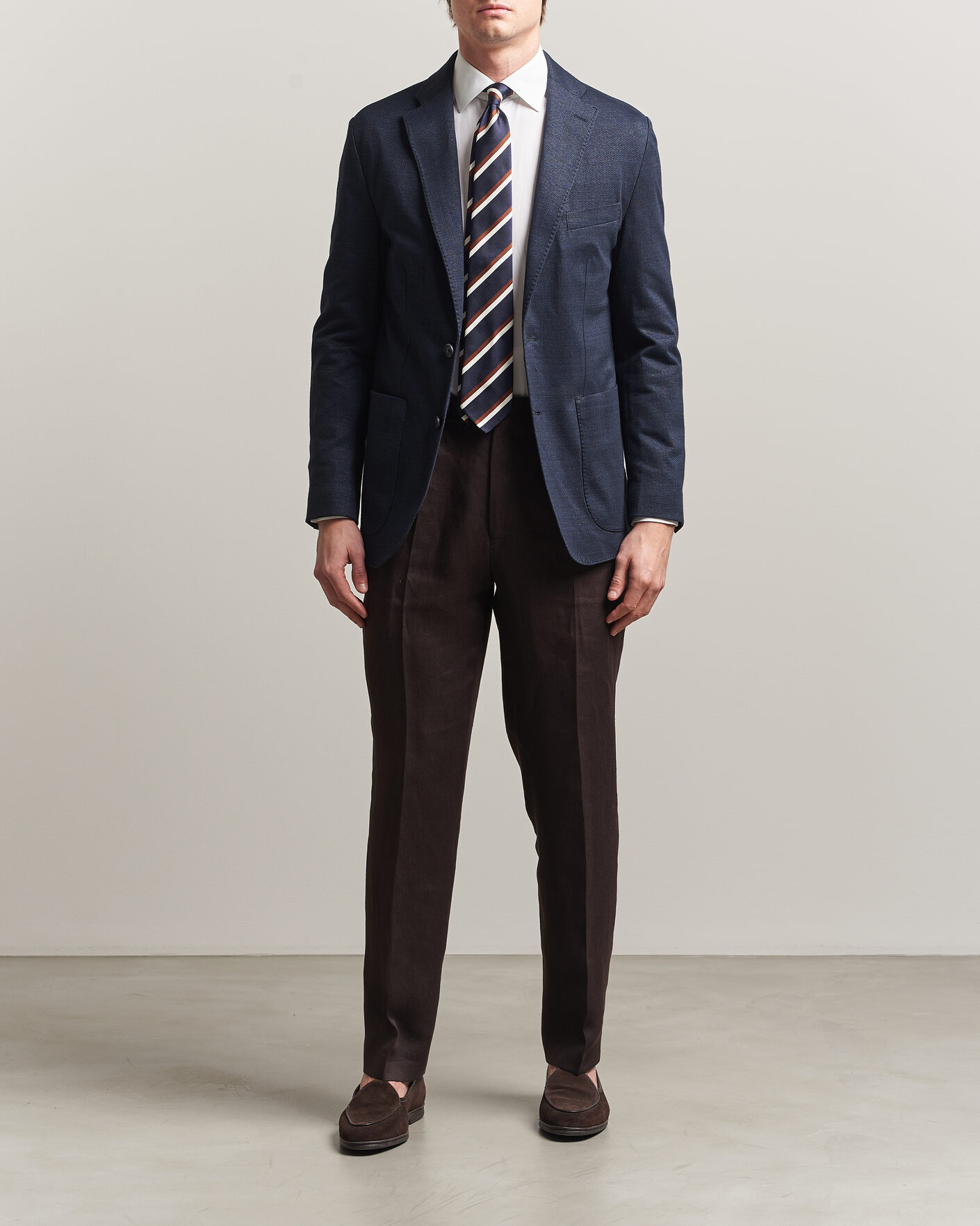 Herr | Kavajer | Eton | Linen Jersey Herringbone Blazer Navy Blue