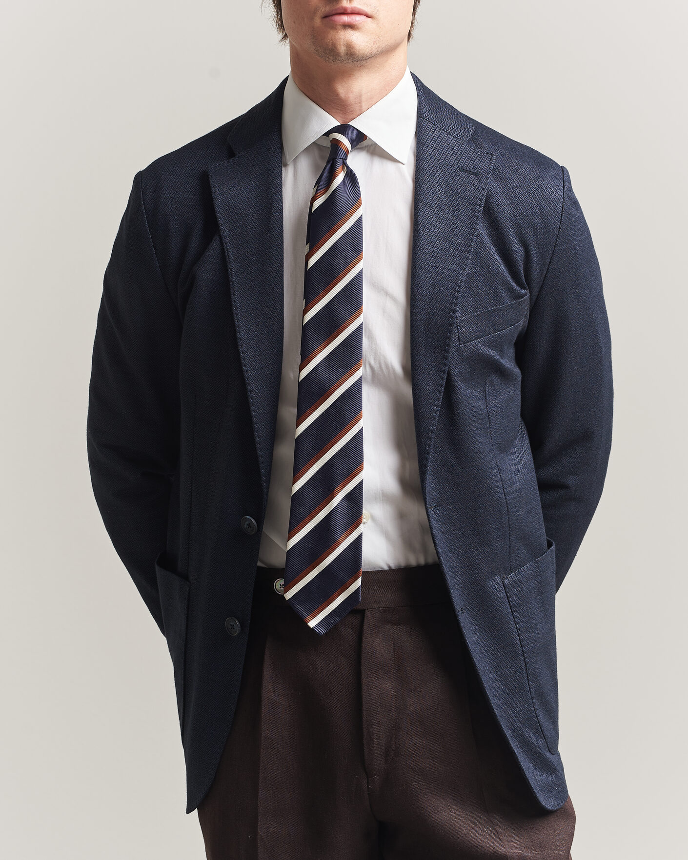 Herr | Kavajer | Eton | Linen Jersey Herringbone Blazer Navy Blue