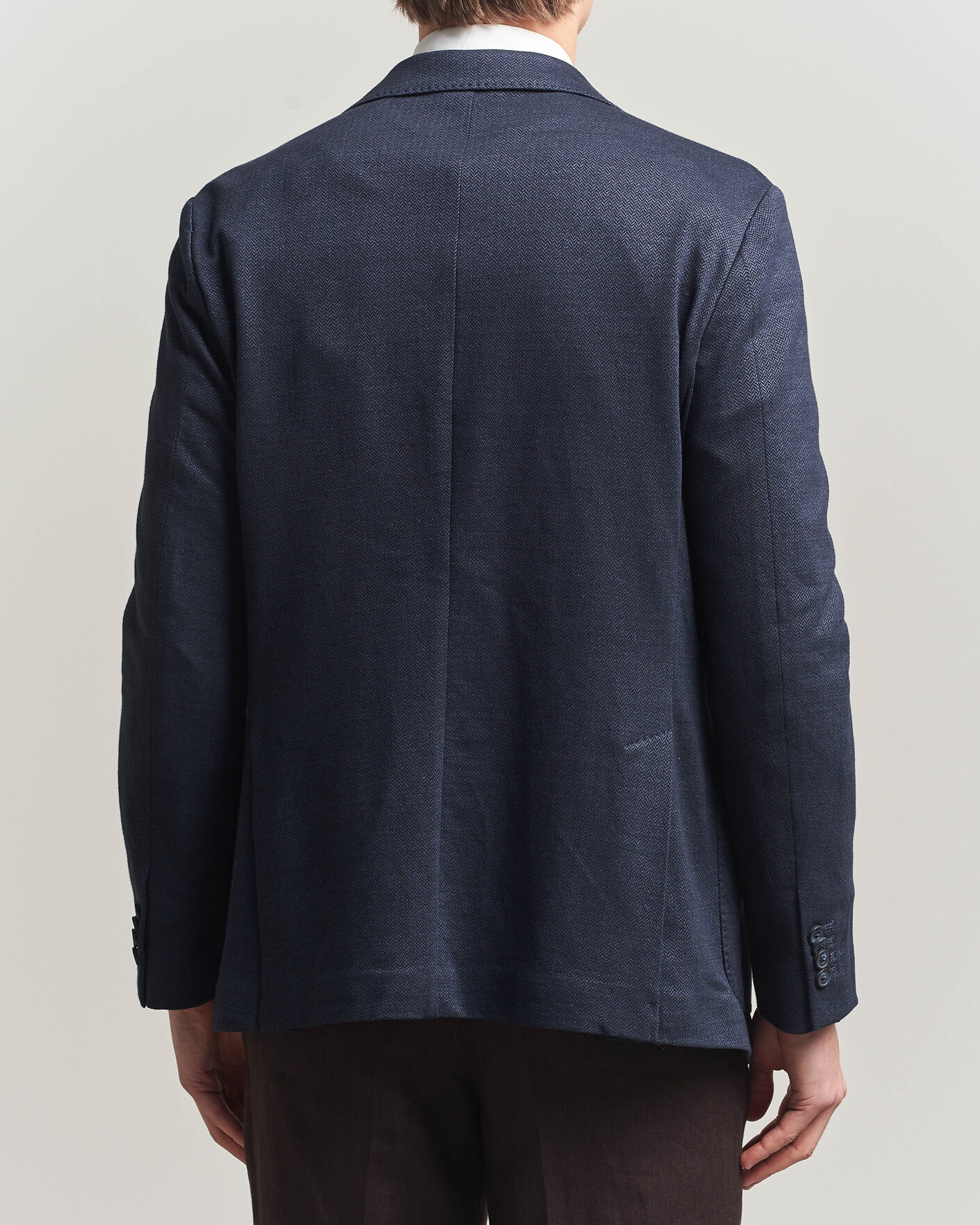 Herr | Kavajer | Eton | Linen Jersey Herringbone Blazer Navy Blue