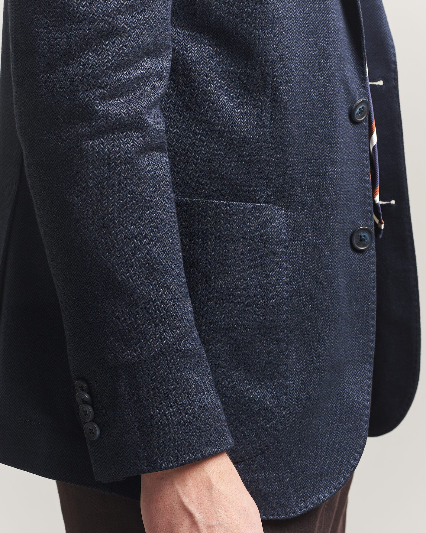 Herr | Kavajer | Eton | Linen Jersey Herringbone Blazer Navy Blue