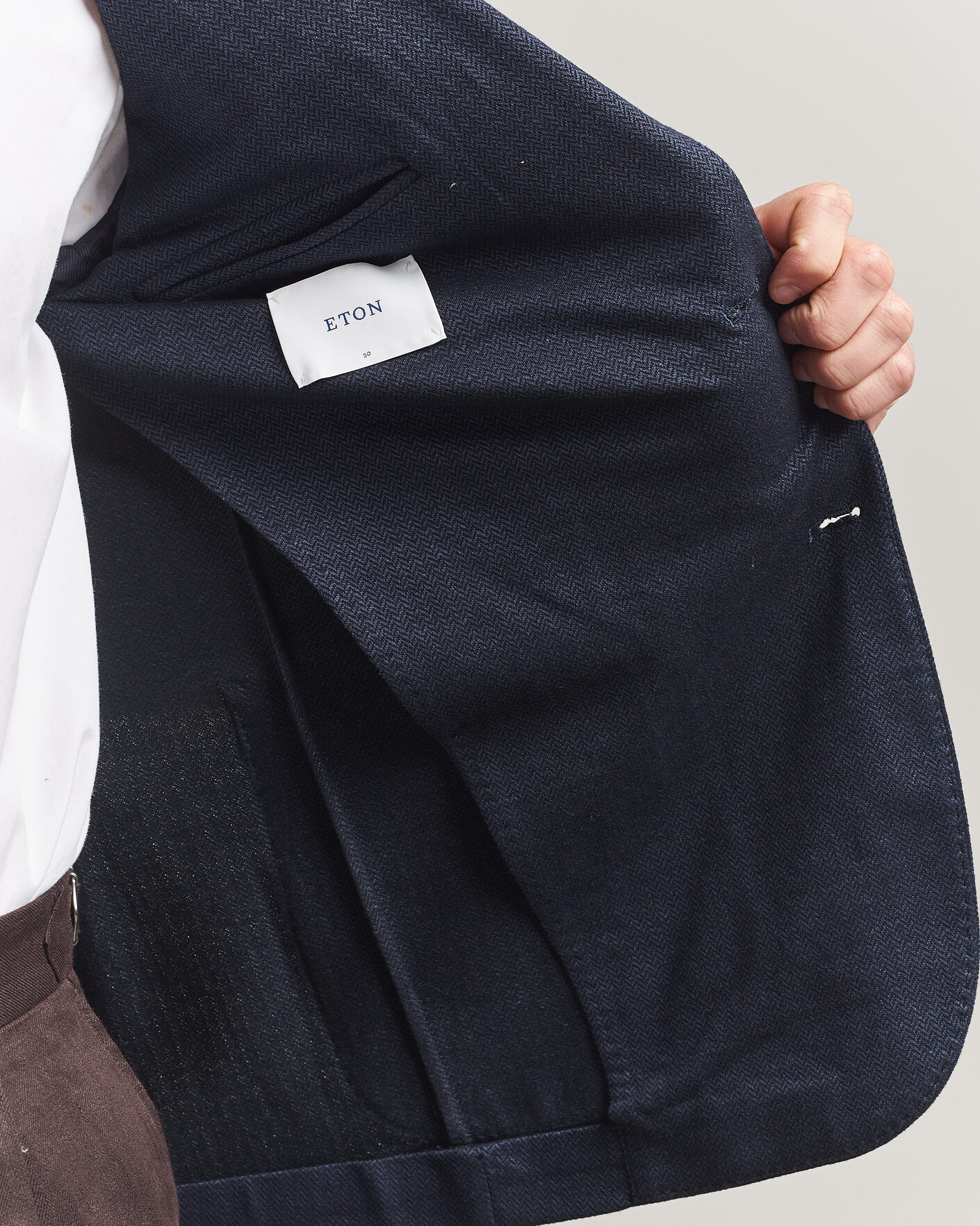 Herr | Kavajer | Eton | Linen Jersey Herringbone Blazer Navy Blue
