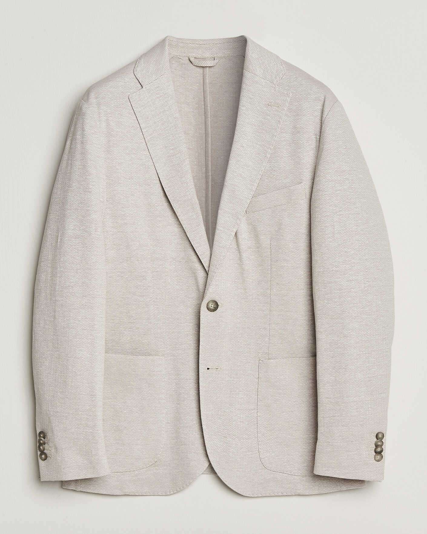 Herr | Kavajer | Eton | Linen Jersey Herringbone Blazer Beige