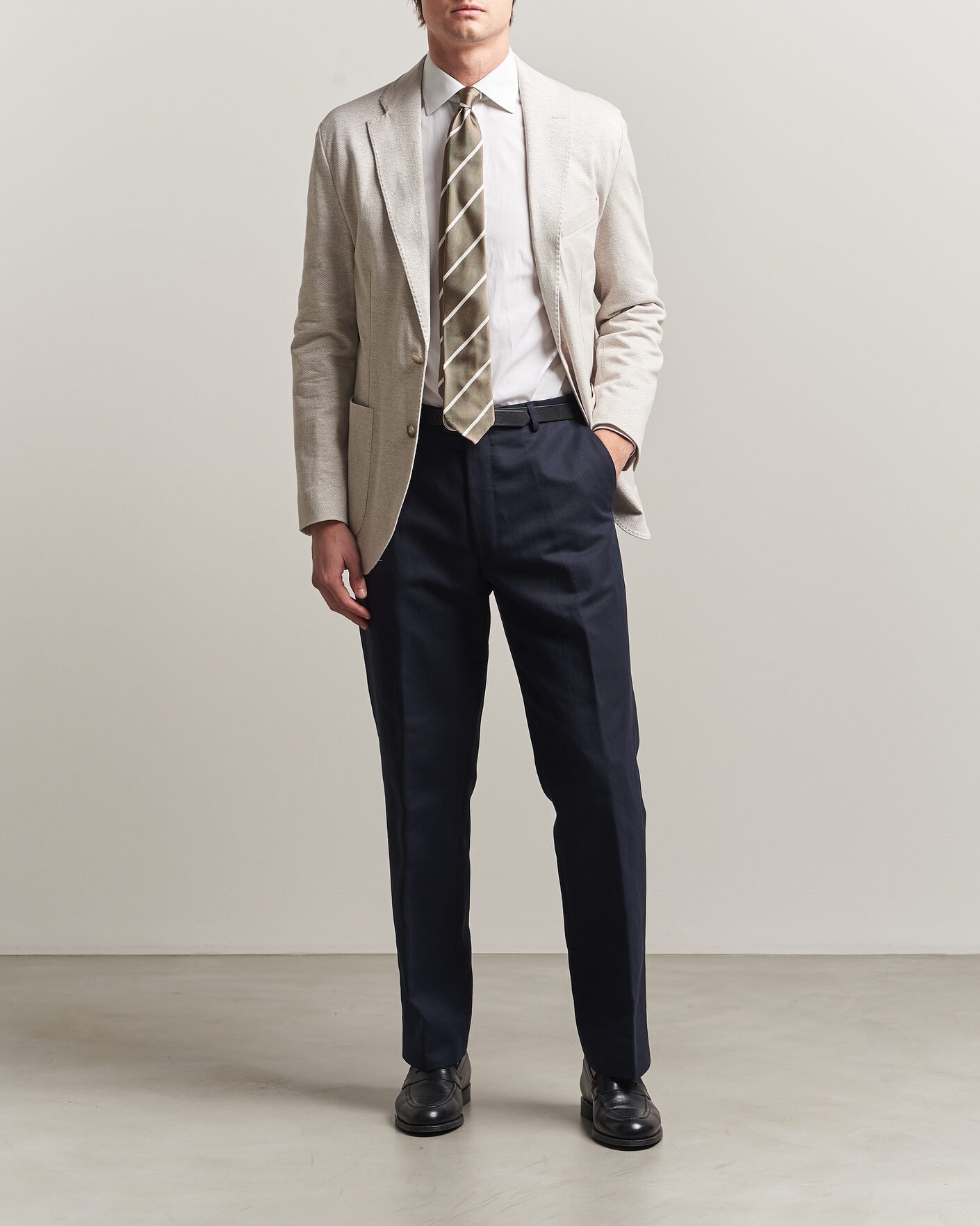 Herr | Kavajer | Eton | Linen Jersey Herringbone Blazer Beige