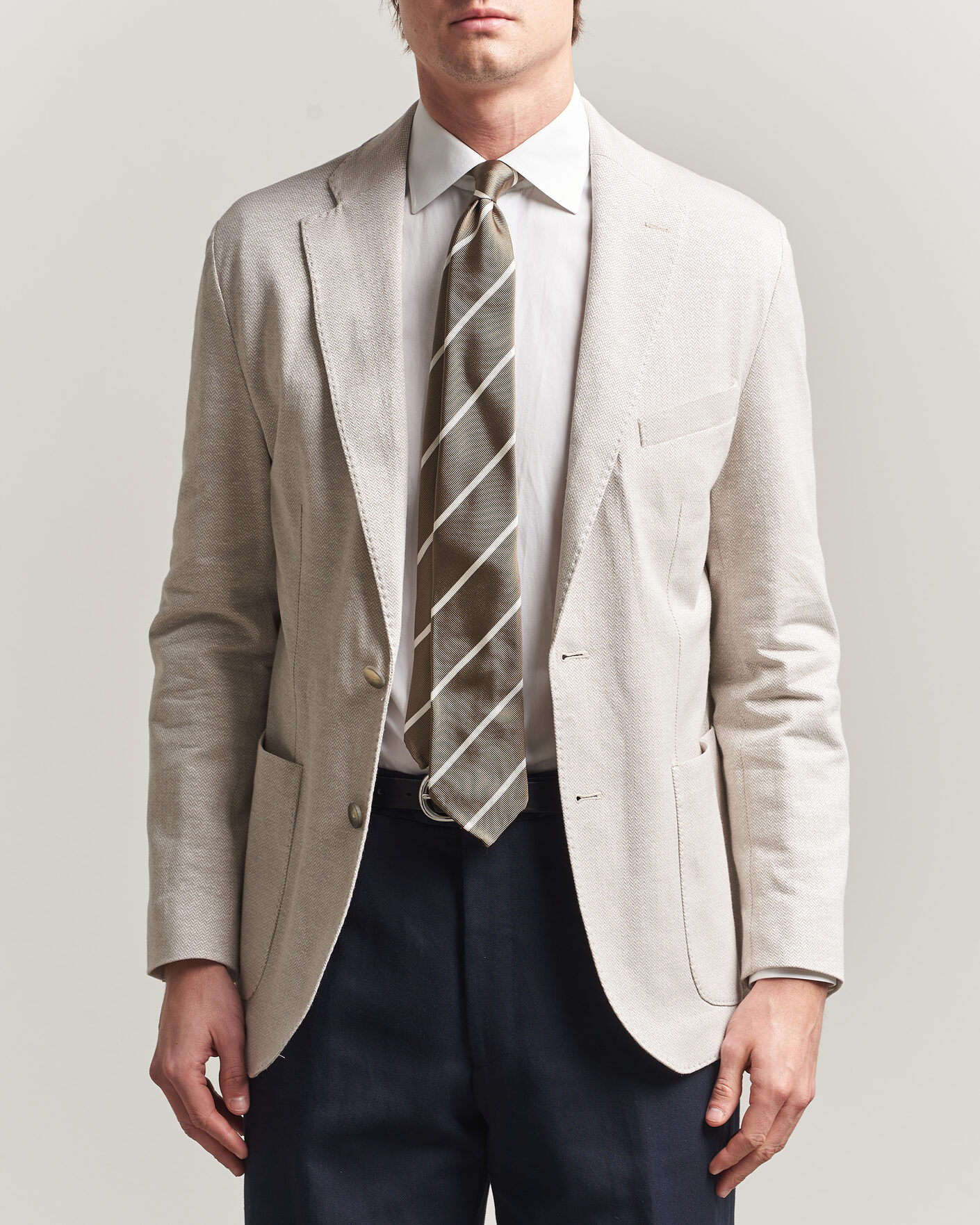 Herr | Kavajer | Eton | Linen Jersey Herringbone Blazer Beige