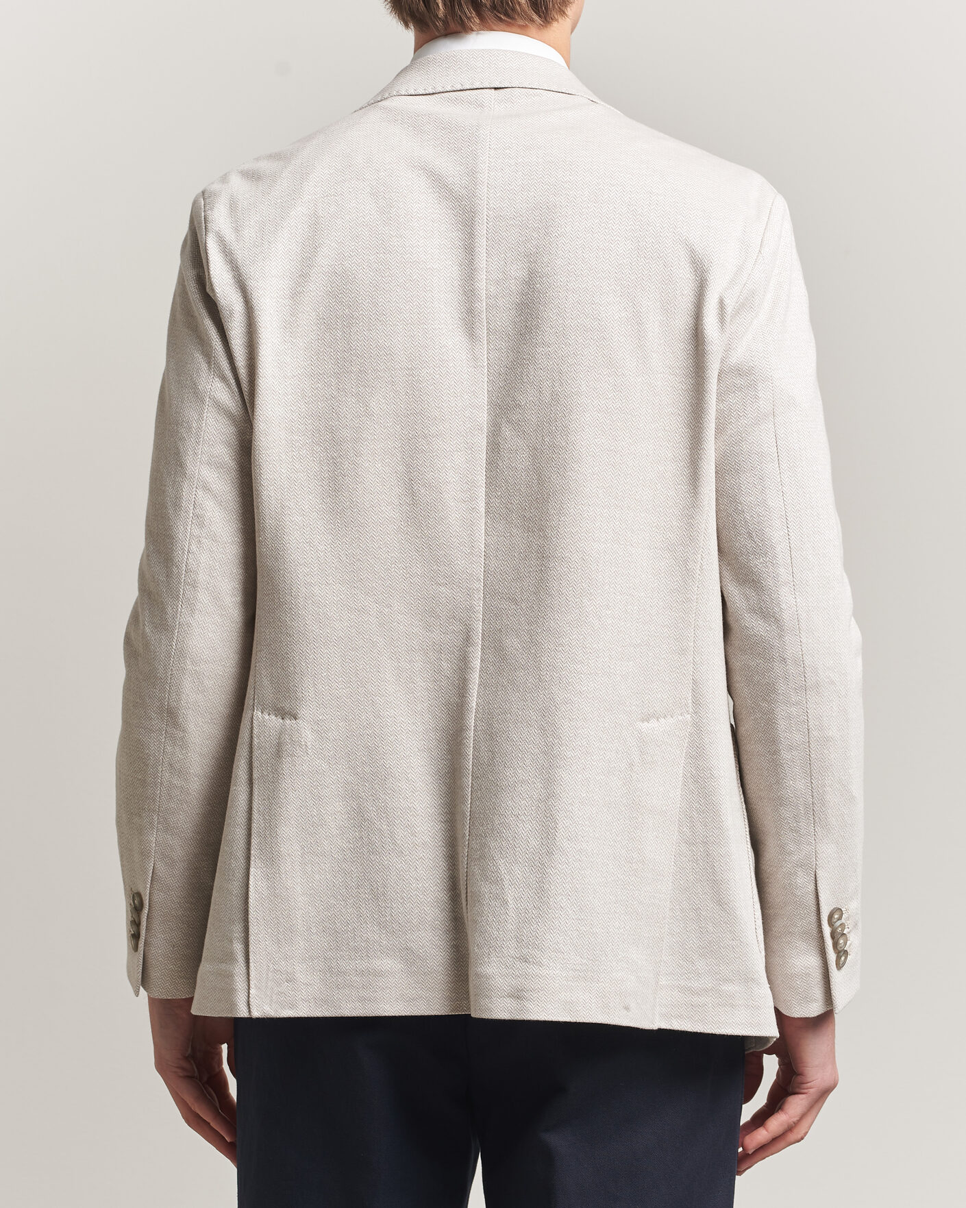 Herr | Kavajer | Eton | Linen Jersey Herringbone Blazer Beige