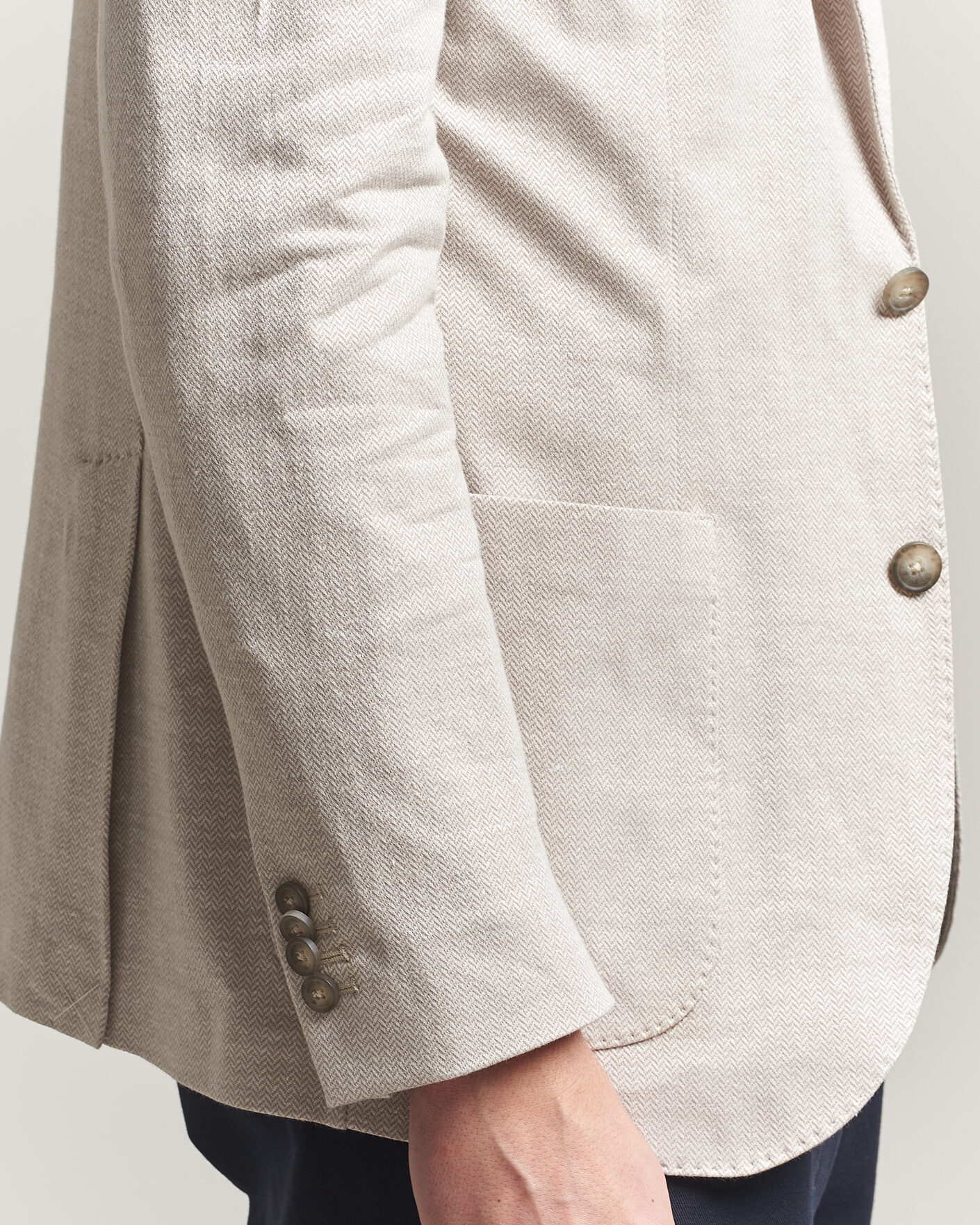 Herr | Kavajer | Eton | Linen Jersey Herringbone Blazer Beige