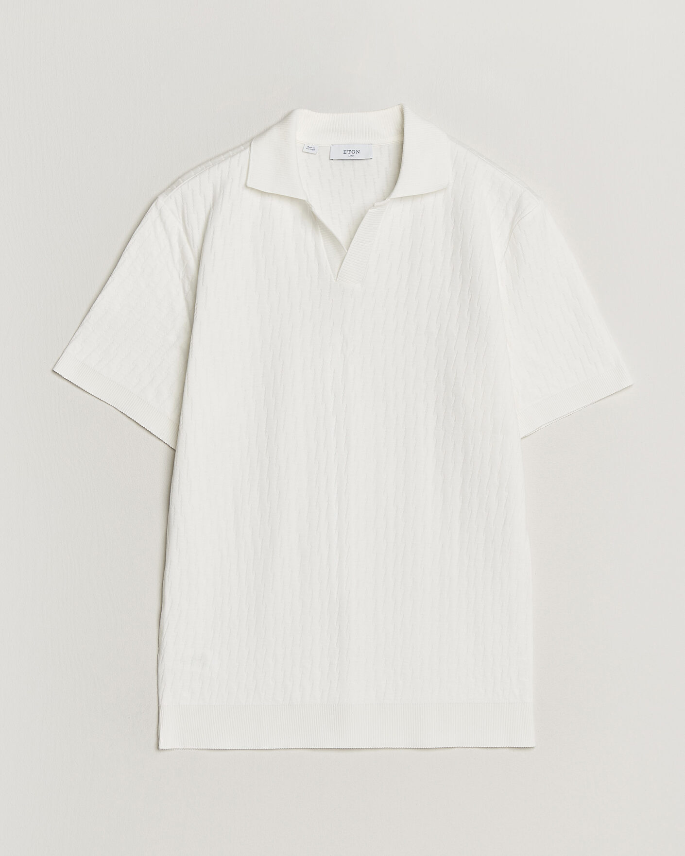 Herr | Pikéer | Eton | Open Collar Jacquard Polo Off White