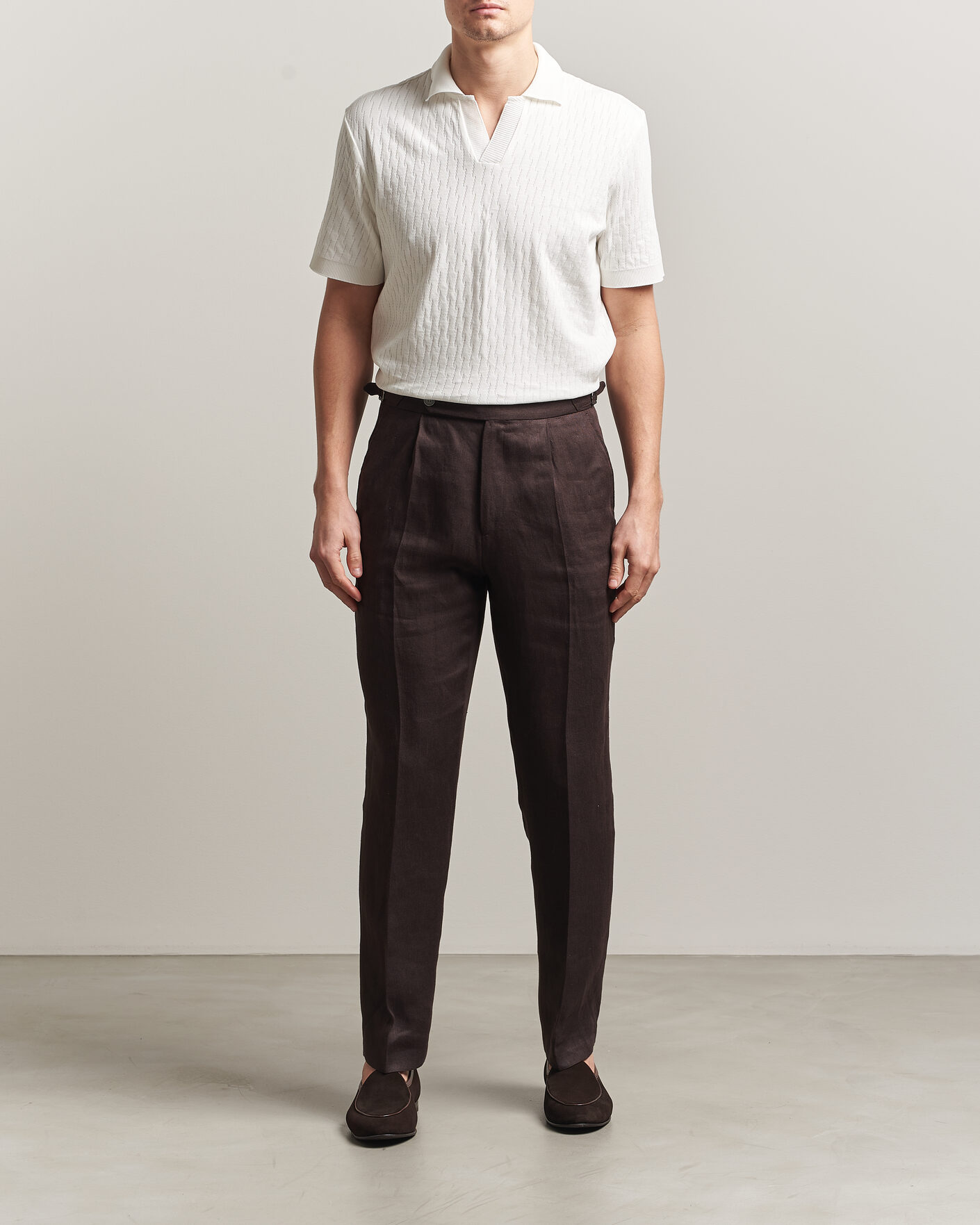 Herr | Pikéer | Eton | Open Collar Jacquard Polo Off White