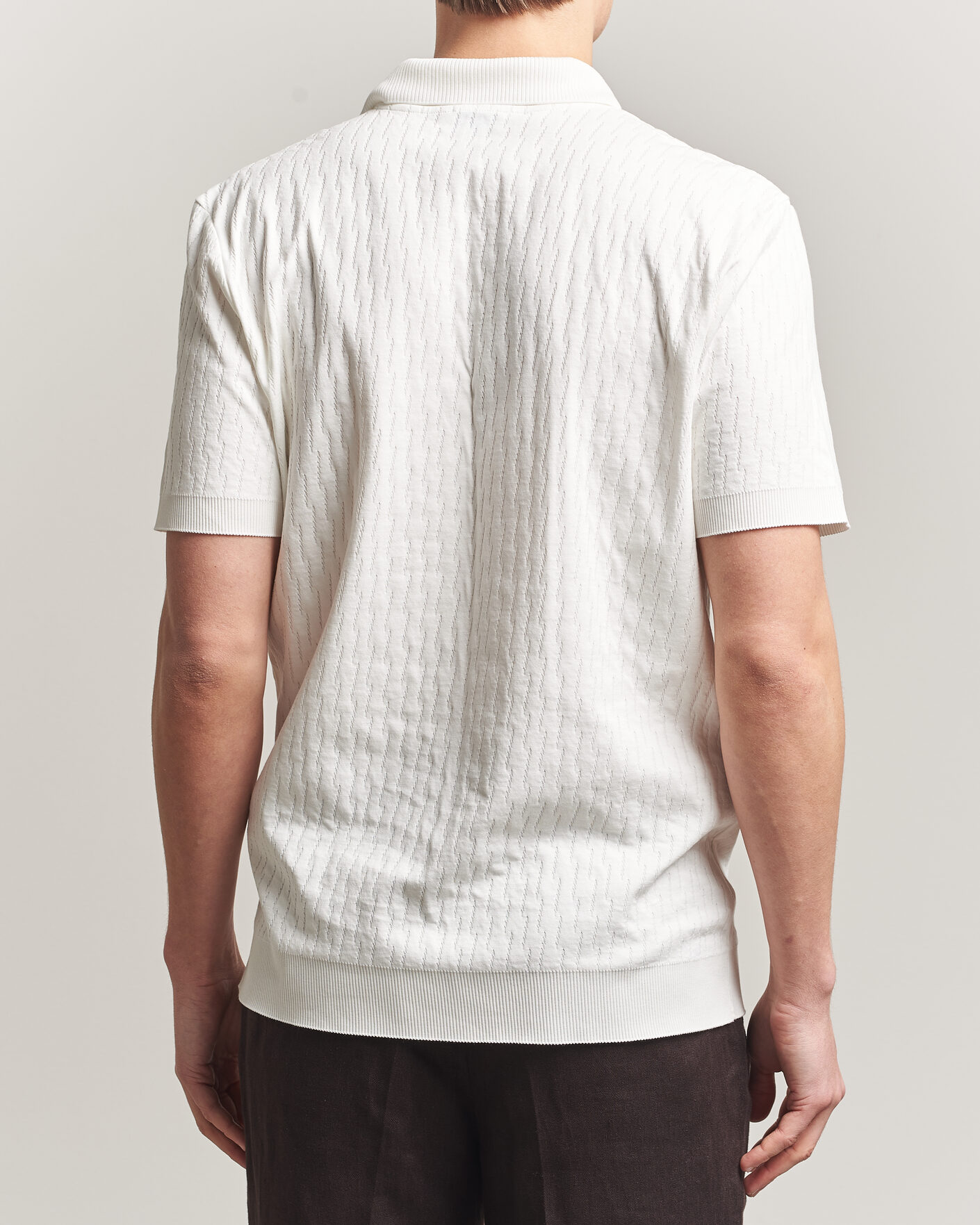 Herr | Pikéer | Eton | Open Collar Jacquard Polo Off White
