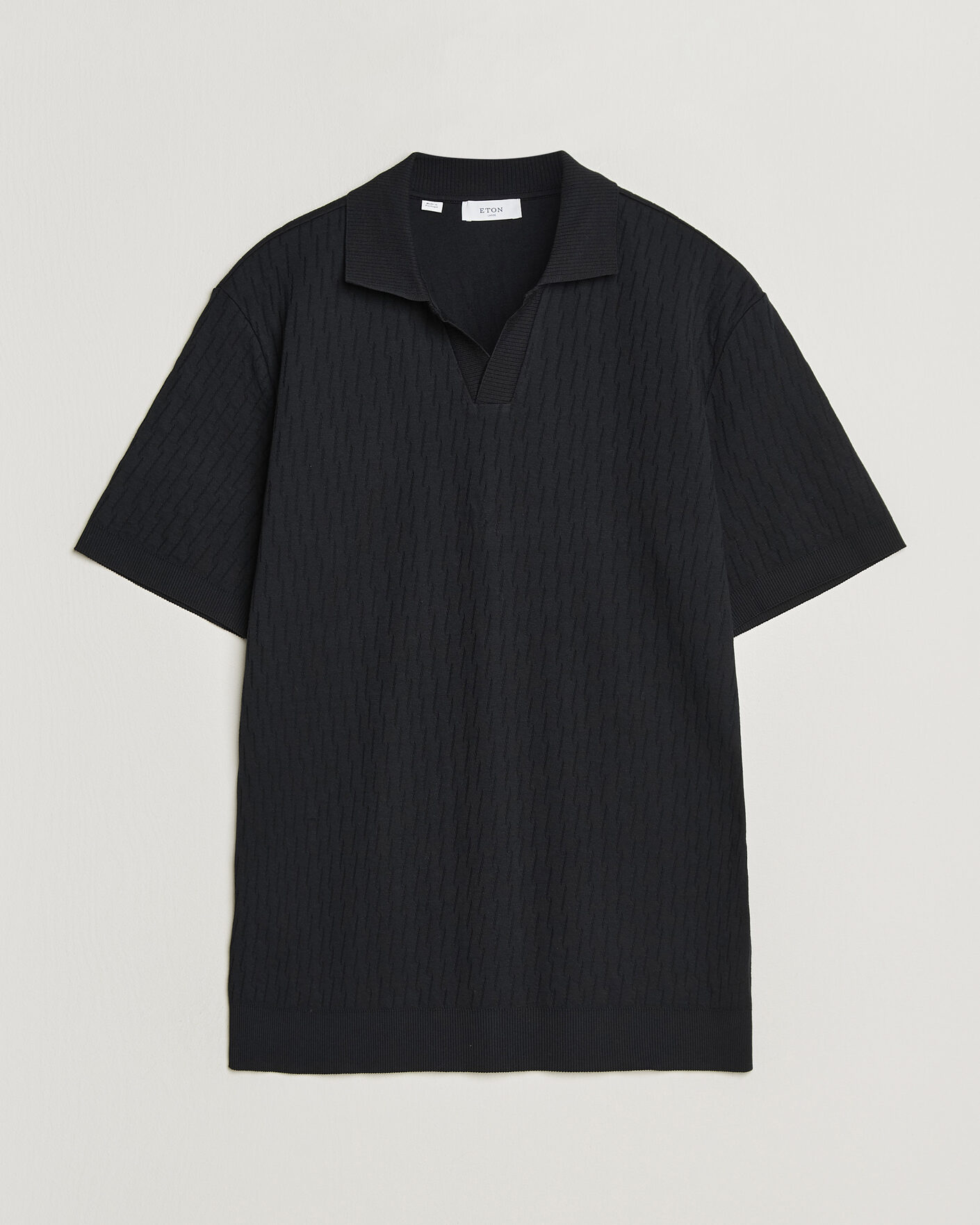 Herr | Pikéer | Eton | Open Collar Jacquard Polo Black