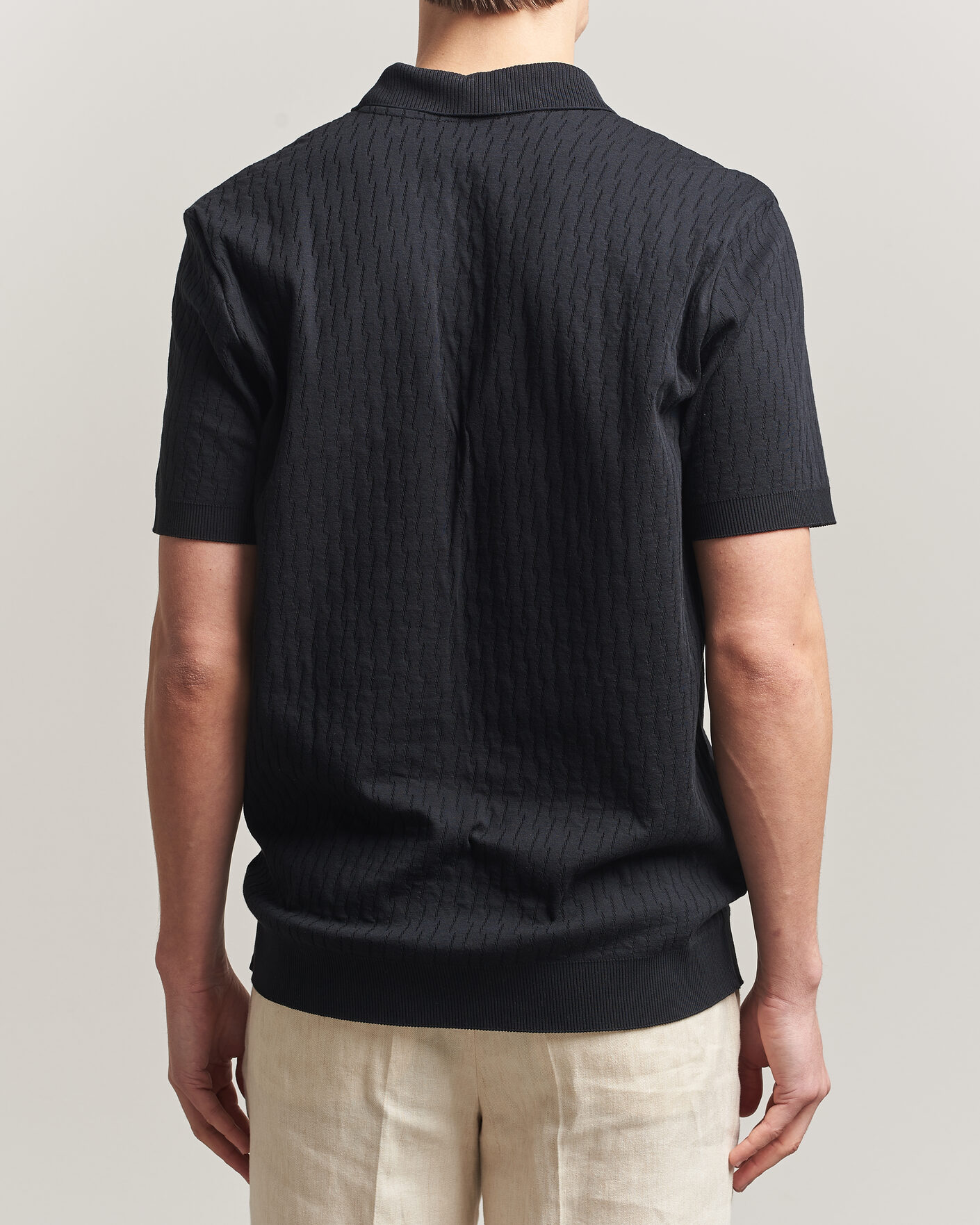 Herr | Pikéer | Eton | Open Collar Jacquard Polo Black