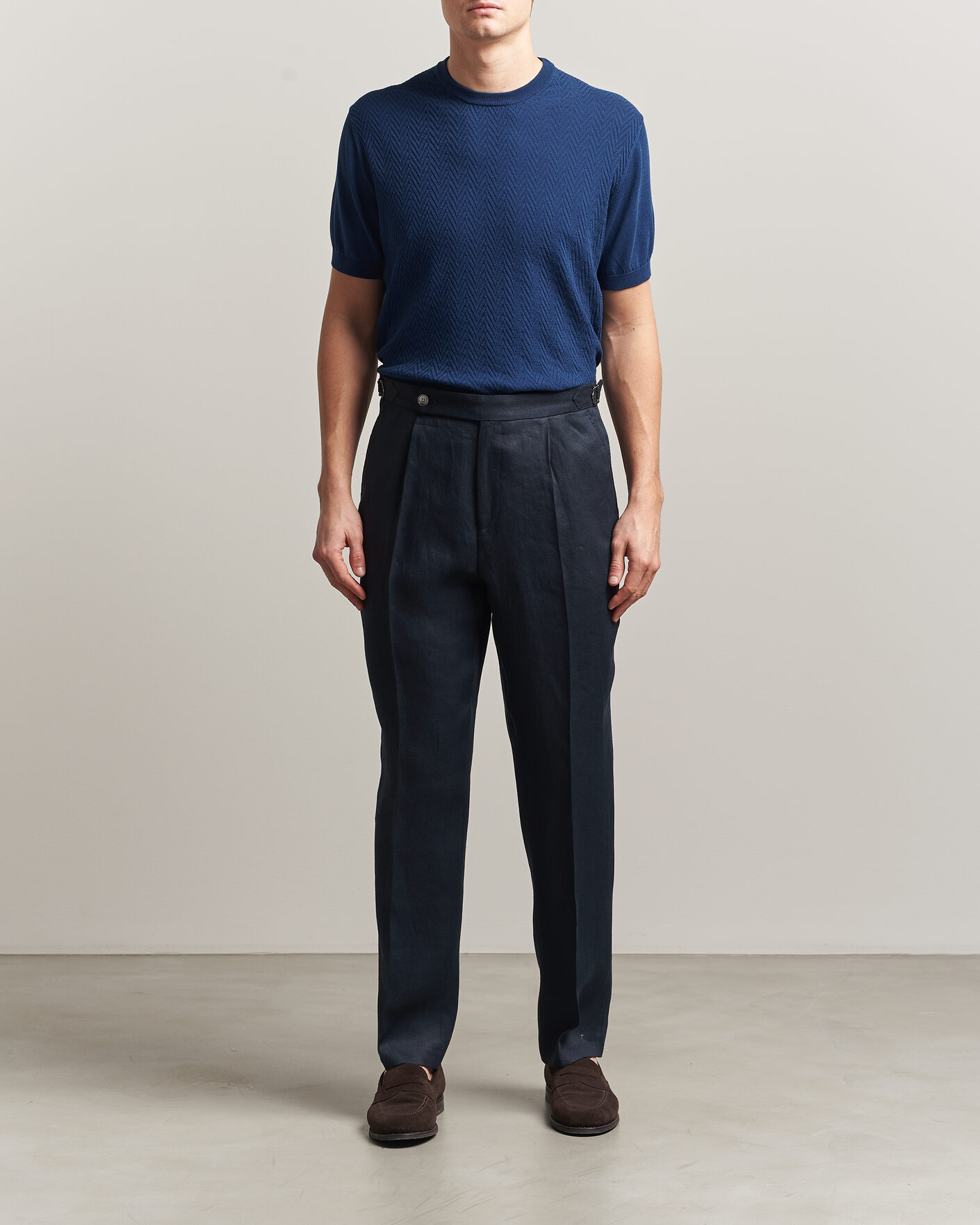 Herr | T-Shirts | Eton | Cotton Knitted Crew Neck T-Shirt Navy Blue