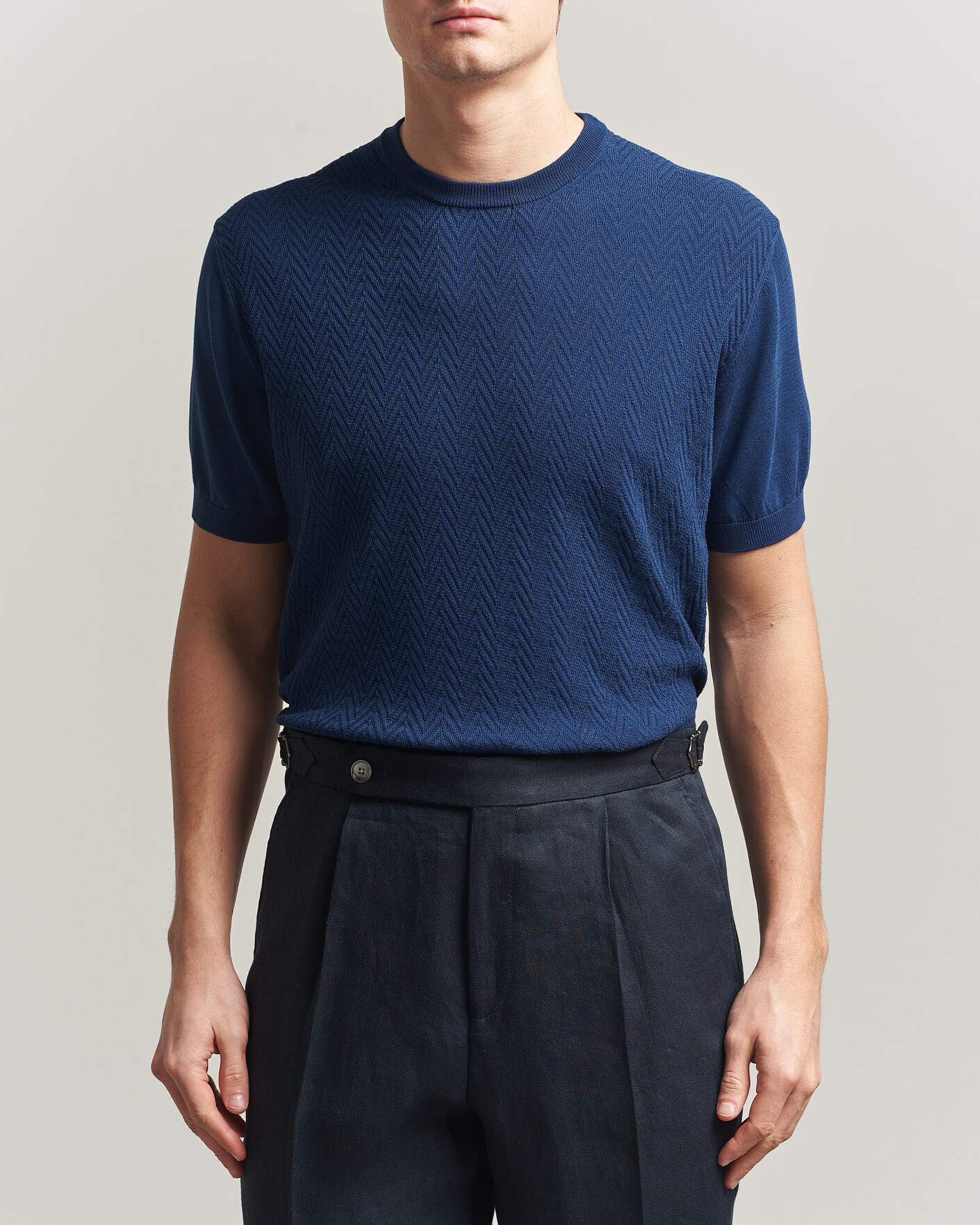 Herr | T-Shirts | Eton | Cotton Knitted Crew Neck T-Shirt Navy Blue