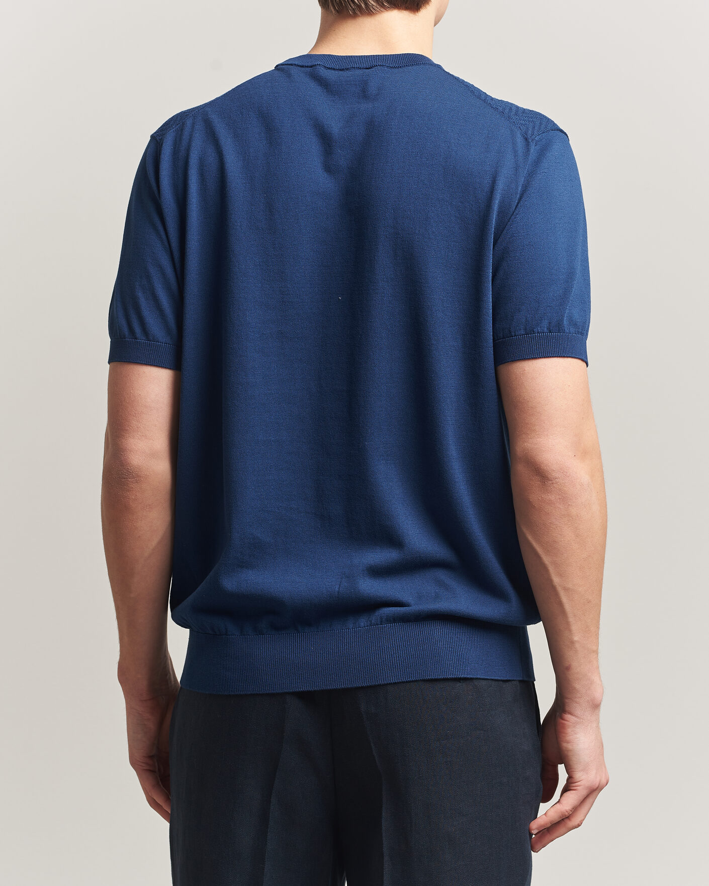 Herr | T-Shirts | Eton | Cotton Knitted Crew Neck T-Shirt Navy Blue