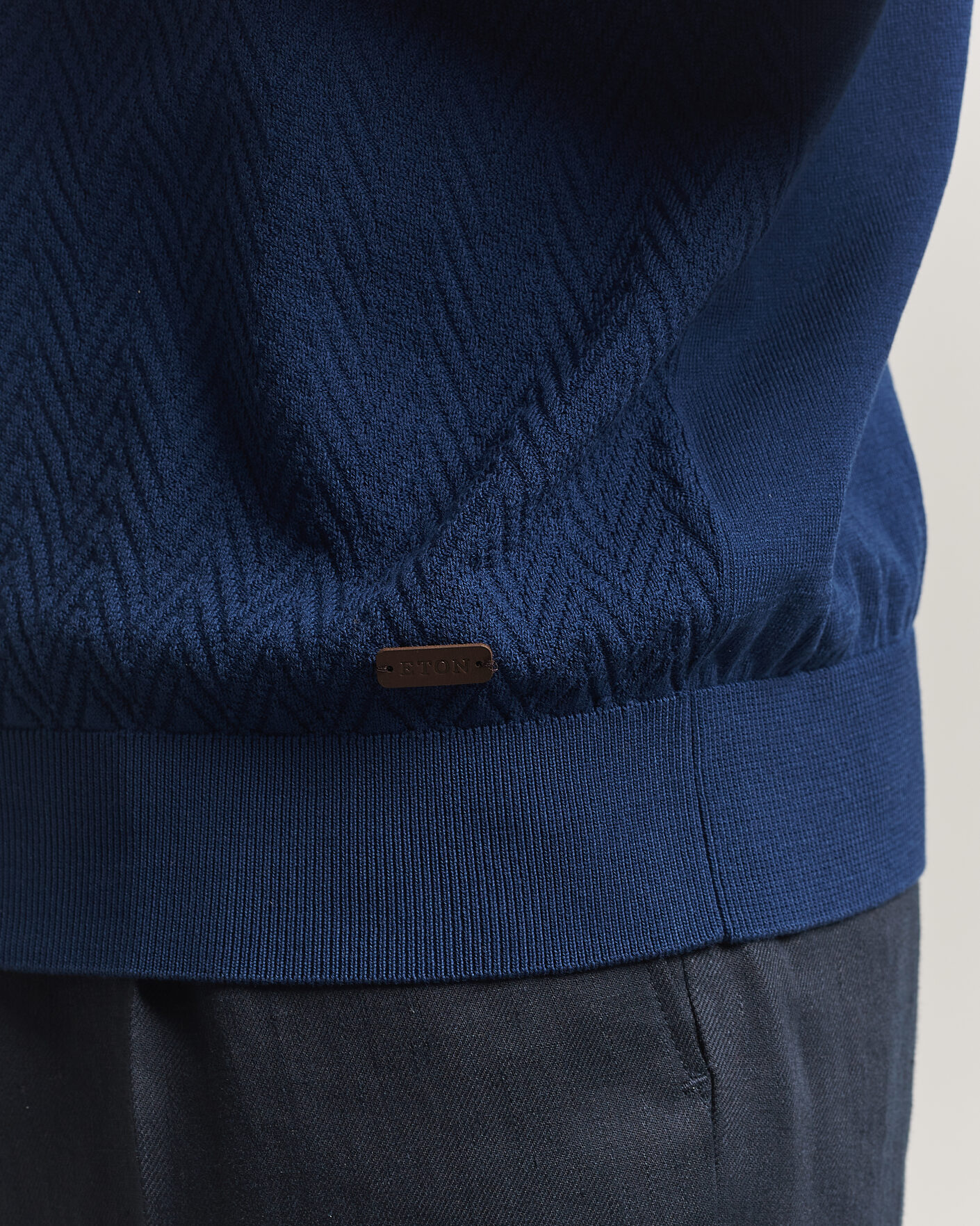 Herr | T-Shirts | Eton | Cotton Knitted Crew Neck T-Shirt Navy Blue