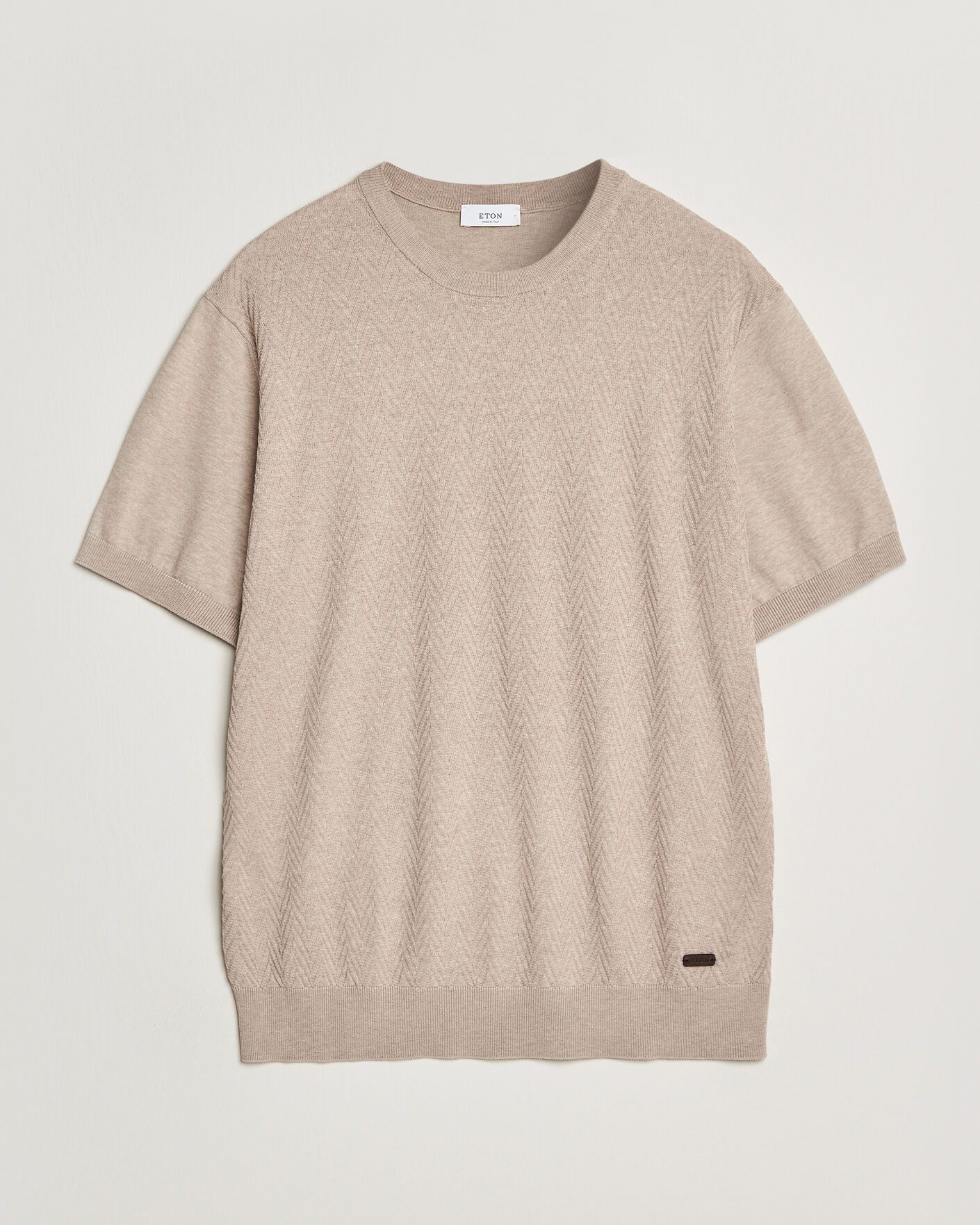 Herr | T-Shirts | Eton | Cotton Knitted Crew Neck T-Shirt Beige