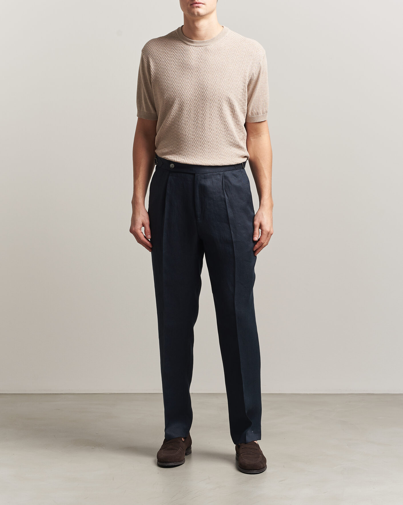 Herr | T-Shirts | Eton | Cotton Knitted Crew Neck T-Shirt Beige