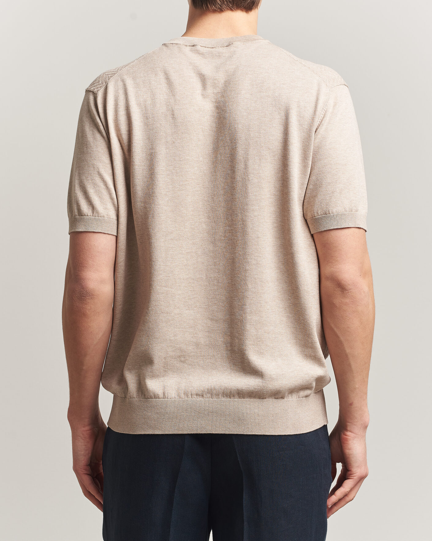 Herr | T-Shirts | Eton | Cotton Knitted Crew Neck T-Shirt Beige