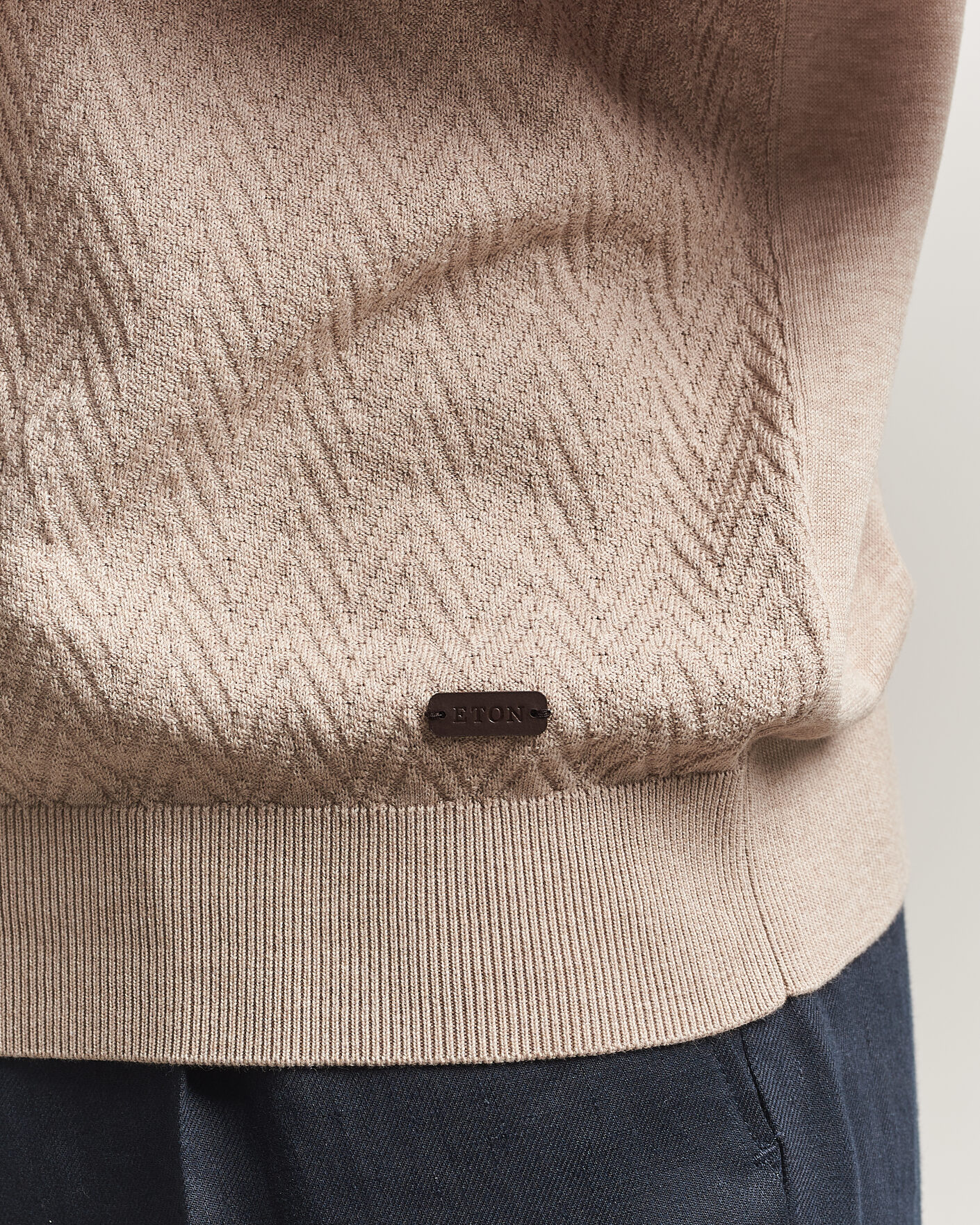 Herr | T-Shirts | Eton | Cotton Knitted Crew Neck T-Shirt Beige